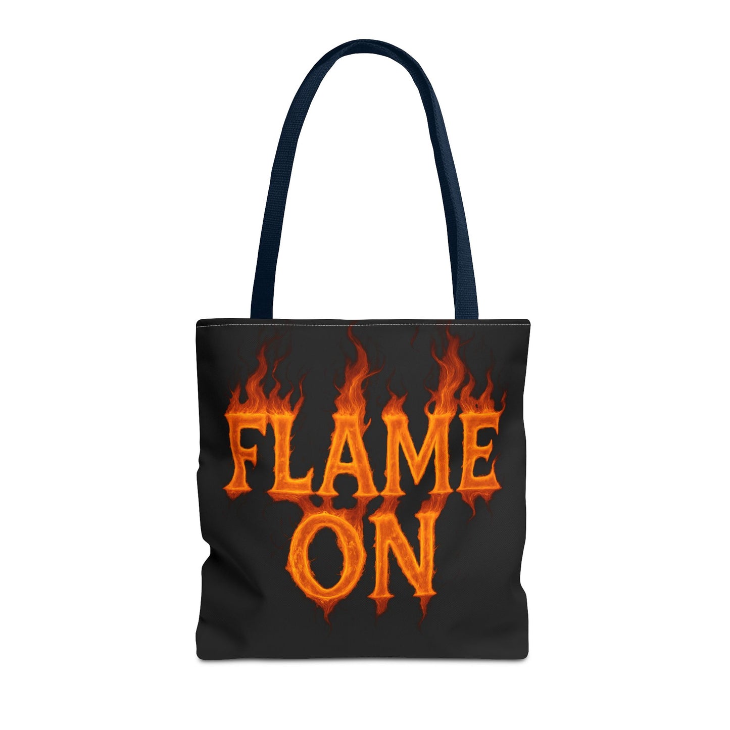 Flame On Tote Bag - Fire Typography Black Bag for Book Lovers, Gym, or Groceries | Bold Comic-Inspired Catchphrase Tote