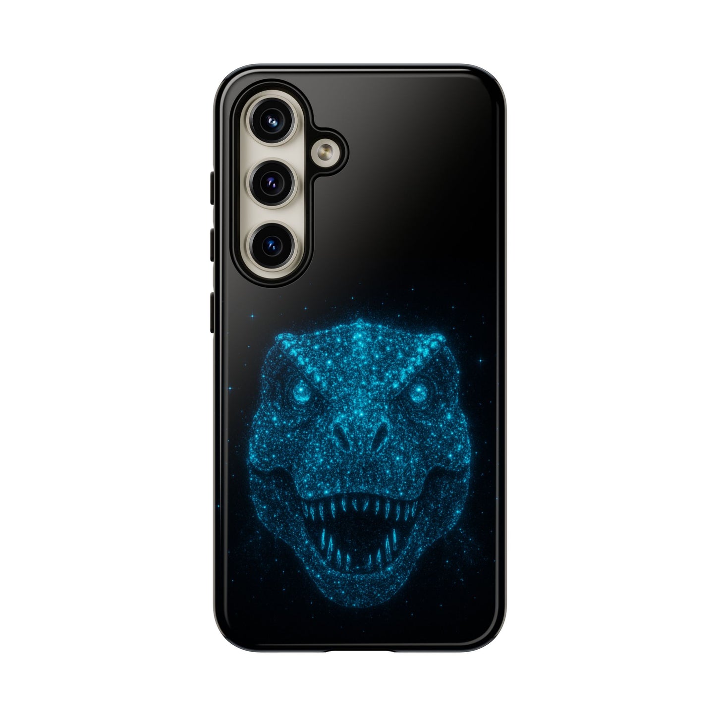Bioluminescent T-Rex Samsung Case - Galaxy Tough Dual-Layer Cover, Cosmic Dino Particle Design, S25 S24 S23 Gift