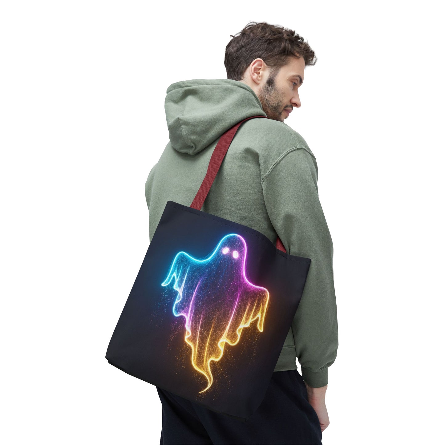 Neon Ghost Tote Bag - Bright Colorful Ghost Print Shoulder Tote, Spooky Cute Reusable Canvas Bag, Halloween Aesthetic Everyday Carry