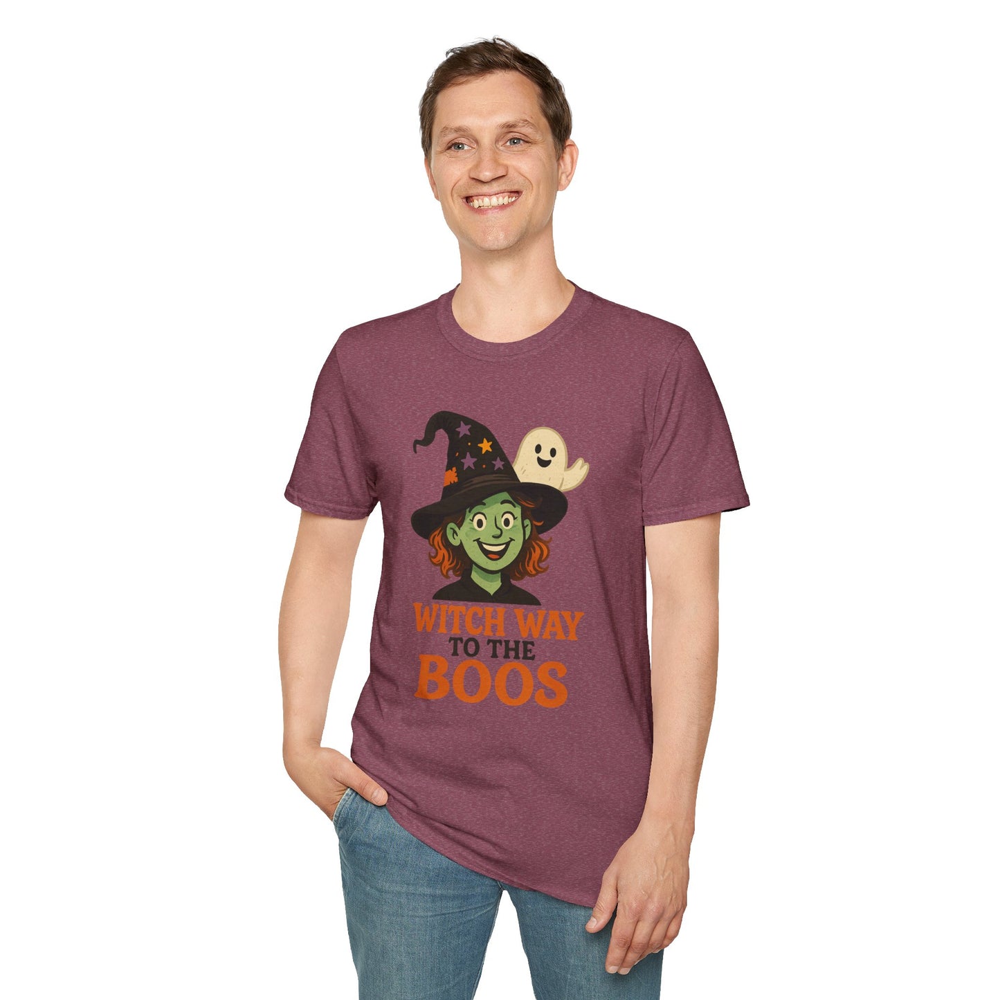 Witch Way to the Boos Halloween Shirt | Cute Witch and Ghost T-Shirt | Spooky Season Graphic Tee | Funny Halloween Costume Top