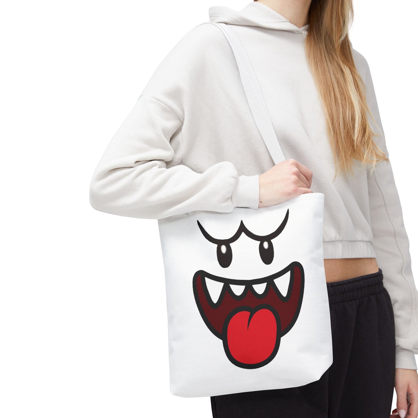 Funny Ghost Face Tote Bag, Spooky Halloween Shopping Bag, Creepy Cute Gamer Tote, Novelty Reusable Canvas Bag, Horror Themed Trick or Treat Bag