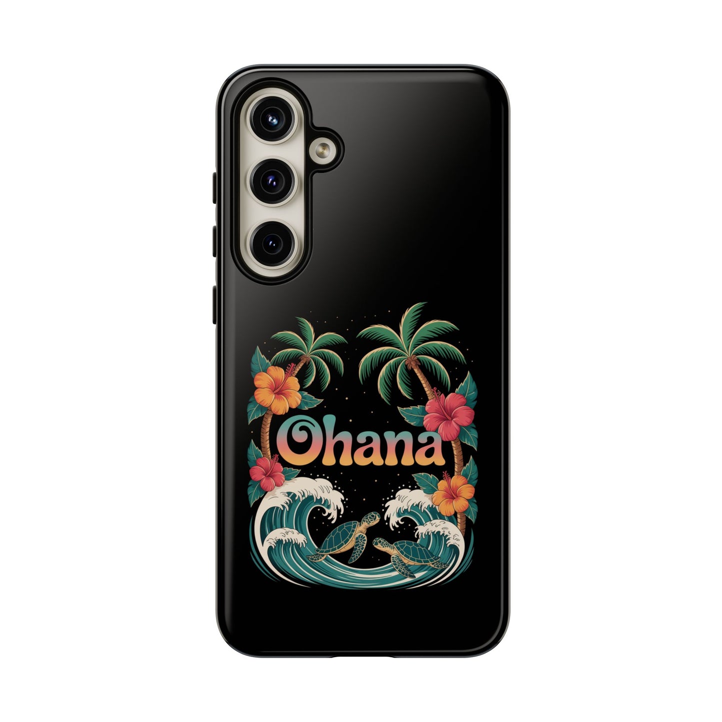 Tropical Ohana Samsung Case - Summer Beach Phone Cover - Hawaiian Palm & Hibiscus Design - Rugged & Glossy Protector for Galaxy