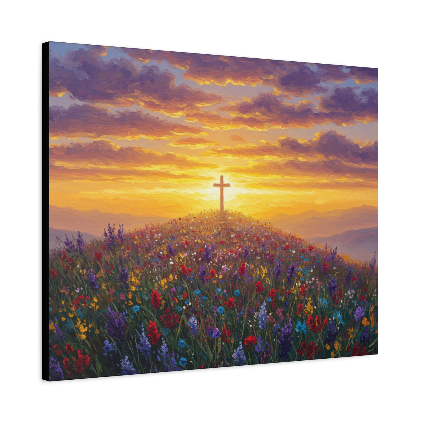 Canvas Artwork Cross on Hill Christian Painting in style of Monet Spiritual Decor Faith Painting Religious Gift