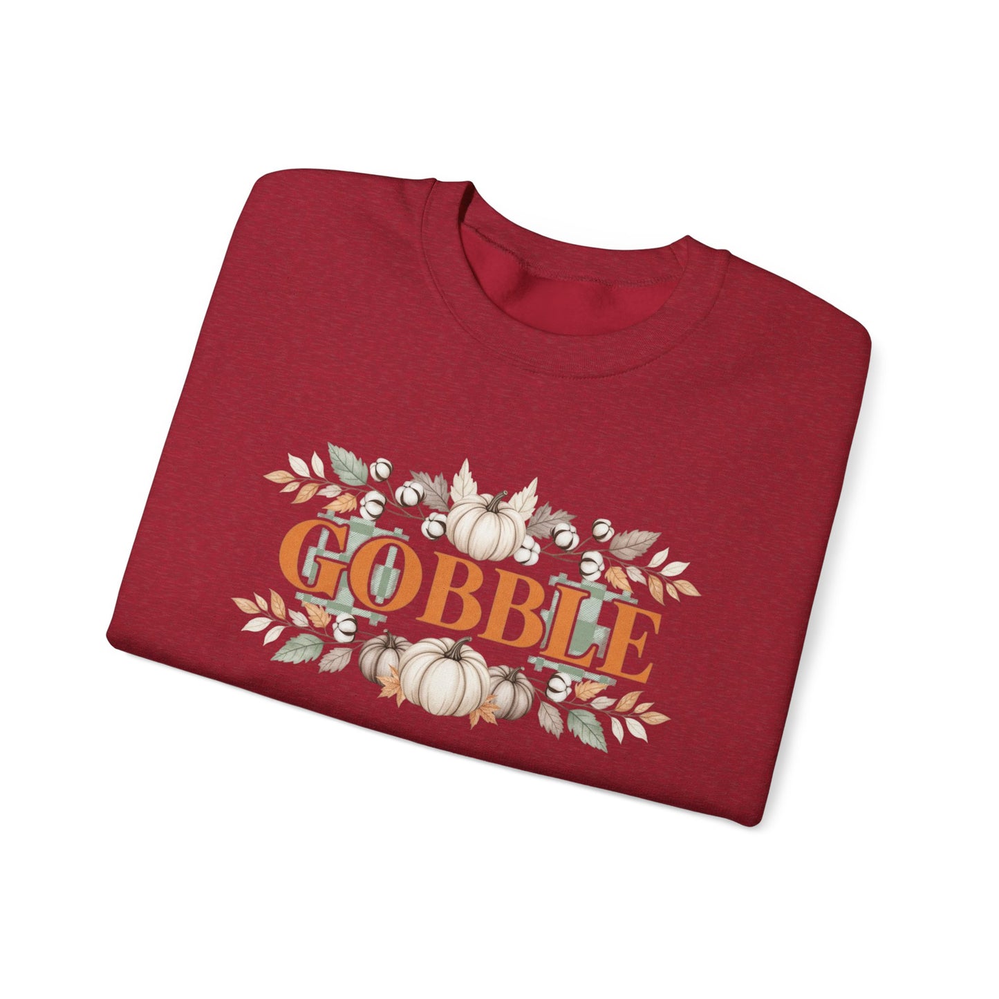 Gobble Thanksgiving Sweatshirt, Neutral Fall Pumpkin Crewneck, Autumn Cotton Stems Leaves Pullover, Cozy Rustic Thanksgiving Top