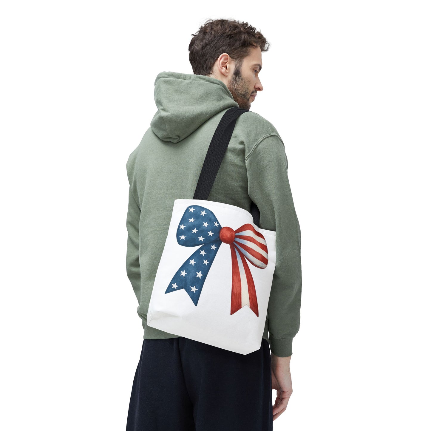 Patriotic Bow Tote Bag | 4th of July Reusable Bag | American Flag Tote | USA Stars Stripes Bag | Independence Day Gift | USA Market Bag