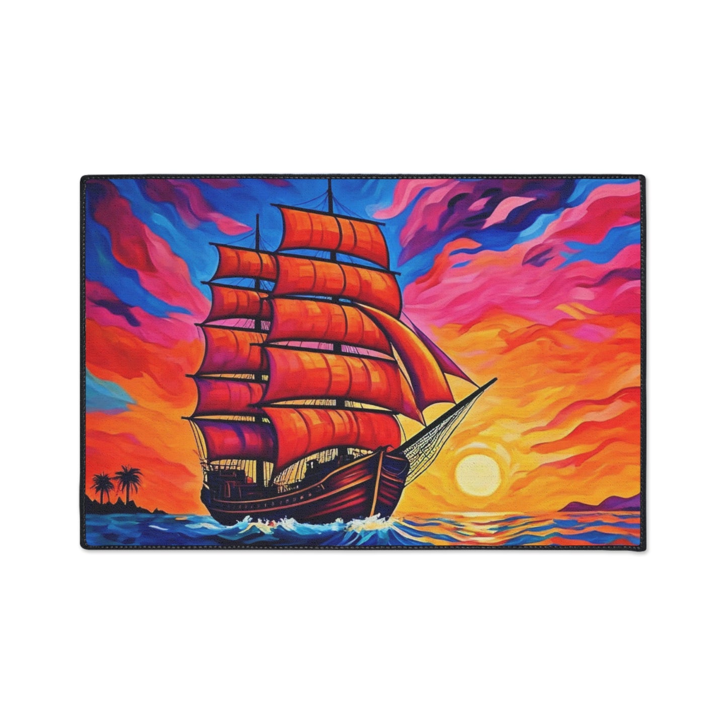 Floor Mat - Ship on Ocean at Sunset Painting