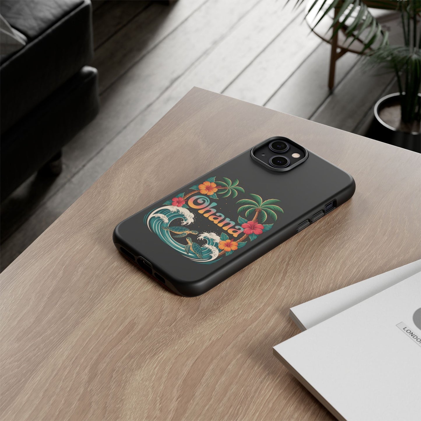 Tropical Ohana iPhone Case - Beach Vibes Cover with Palms, Hibiscus and Turtles - Rugged and Glossy Summer Phone Protector