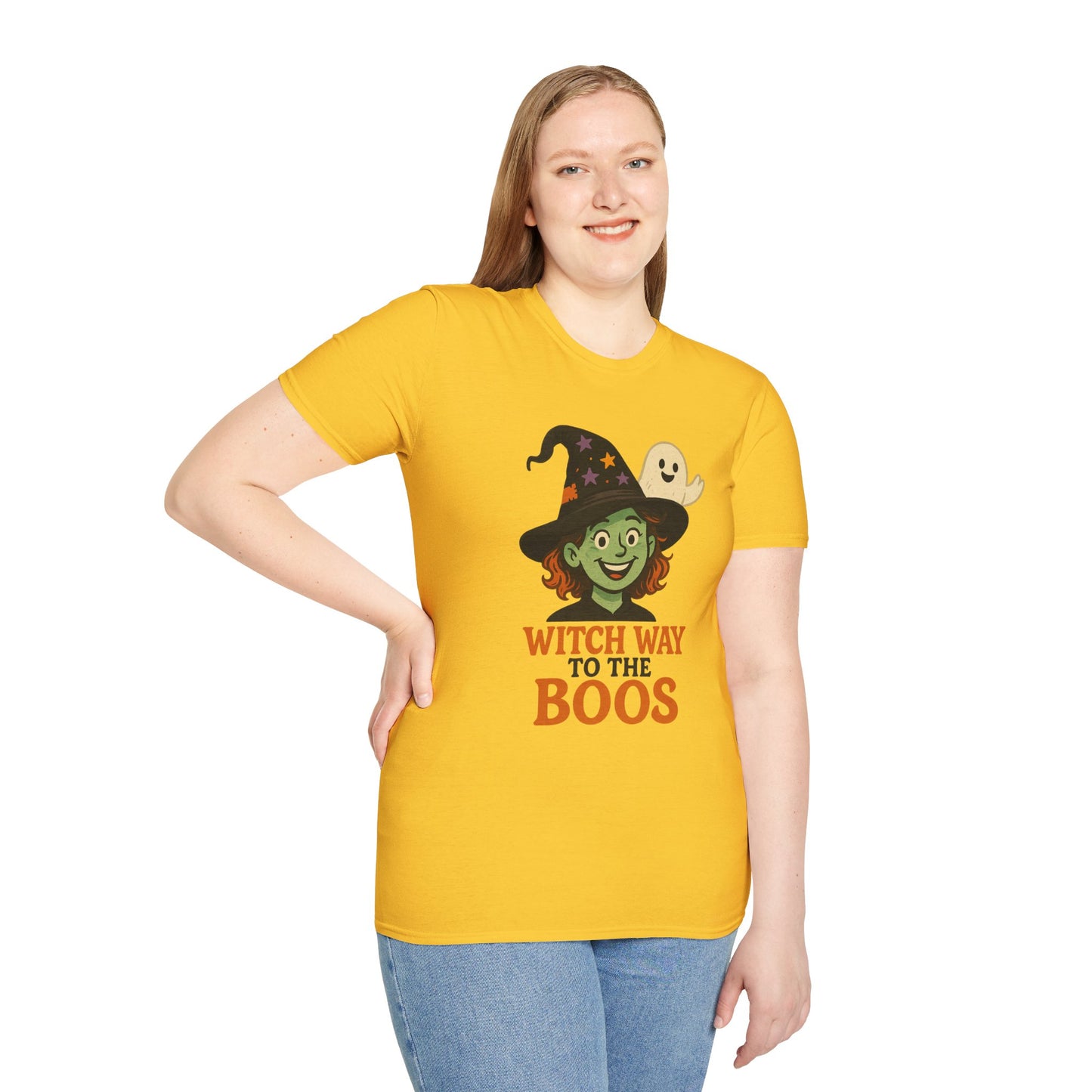Witch Way to the Boos Halloween Shirt | Cute Witch and Ghost T-Shirt | Spooky Season Graphic Tee | Funny Halloween Costume Top