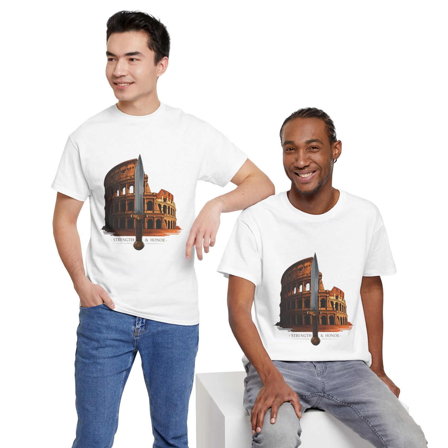 Strength & Honor Gladiator Shirt – Roman Colosseum Sword Graphic Tee – Ancient Rome History T-Shirt for Gladiator & Travel Fans