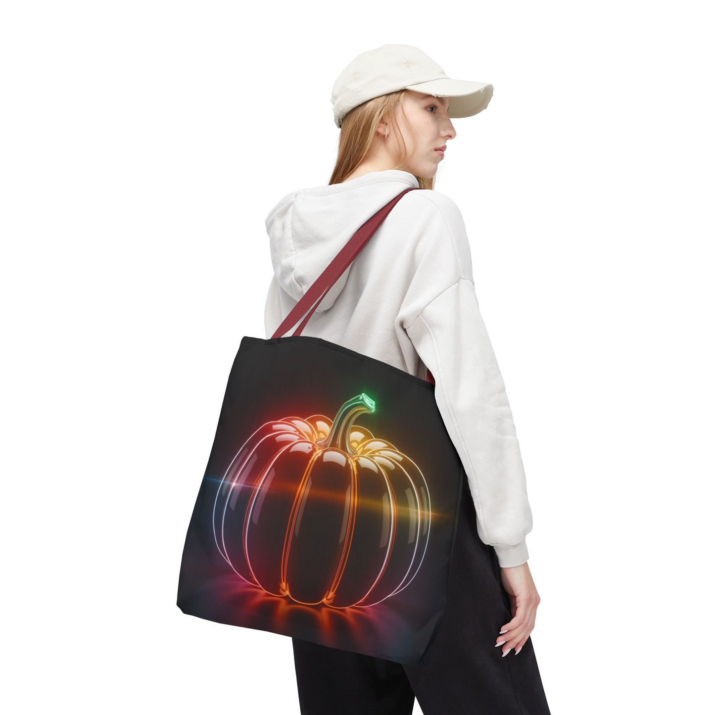 Neon Pumpkin Tote Bag, Glowing Halloween Bag, Modern Fall Tote, Pumpkin Aesthetic Accessory, Trick Or Treat Bag, Spooky Season Gift