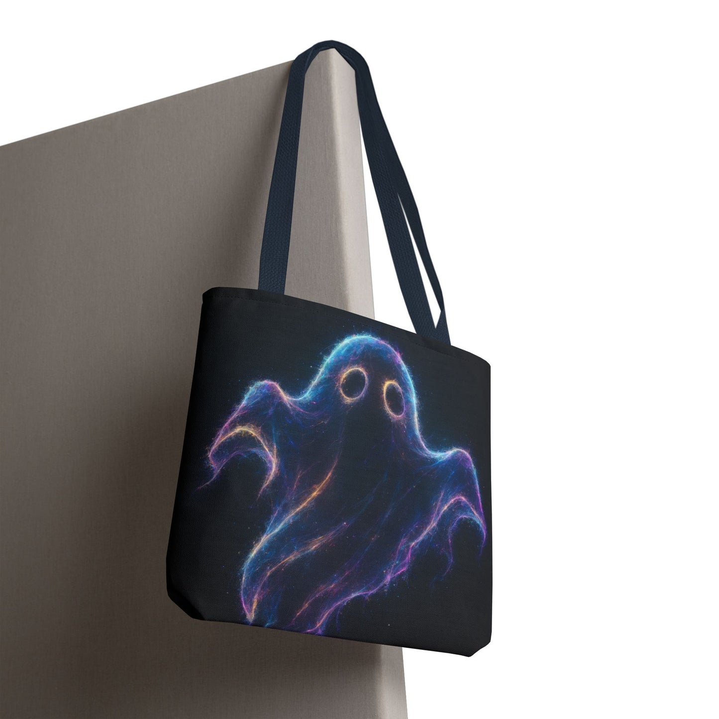 Neon Ghost Tote Bag, Spooky Halloween Canvas Tote, Glowing Cosmic Ghost Design Bag, Reusable Trick Or Treat Tote, Gothic Gift Accessory