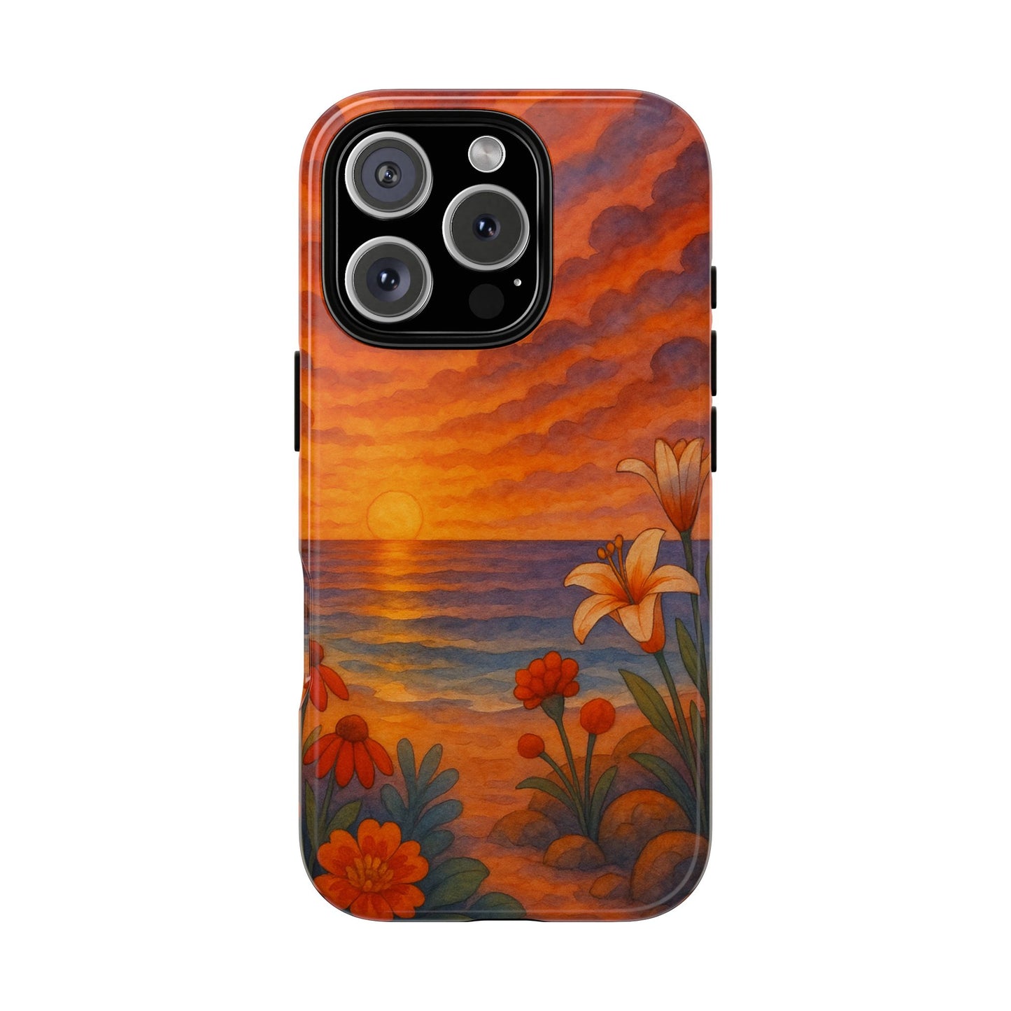 iPhone Case - Floral Ocean Sunset Watercolor Tough Case Nautical Phone Case Beach iPhone Case Ocean Sunset Theme