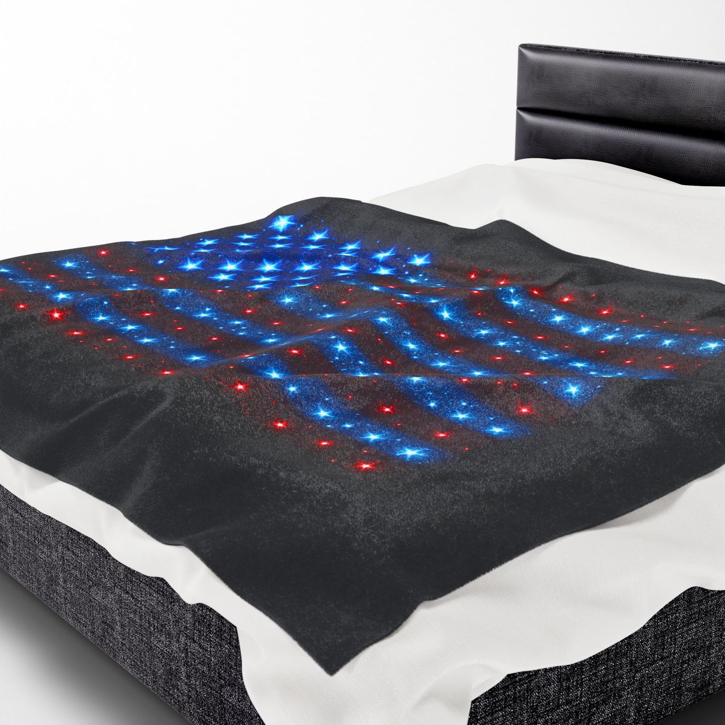 Starry Bioluminescent USA Flag Plush Blanket - Velveteen Patriotic Throw - 4th July Cozy Home Decor - Modern Stars and Stripes Throw