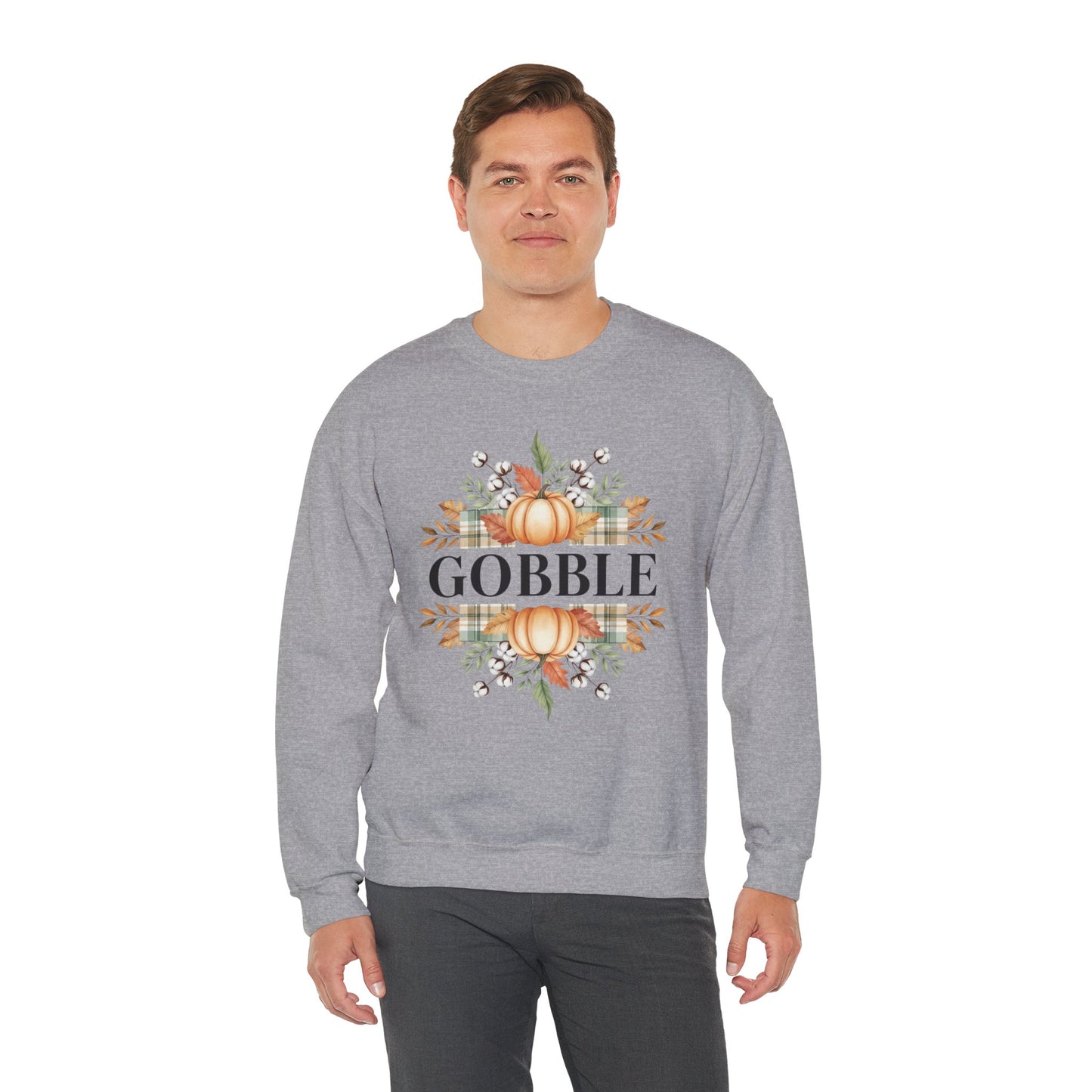Gobble Turkey Sweatshirt, Thanksgiving Gobble Crewneck, Autumn Pumpkin Leaves Pullover, Fall Graphic Sweatshirt, Cozy Turkey Shirt