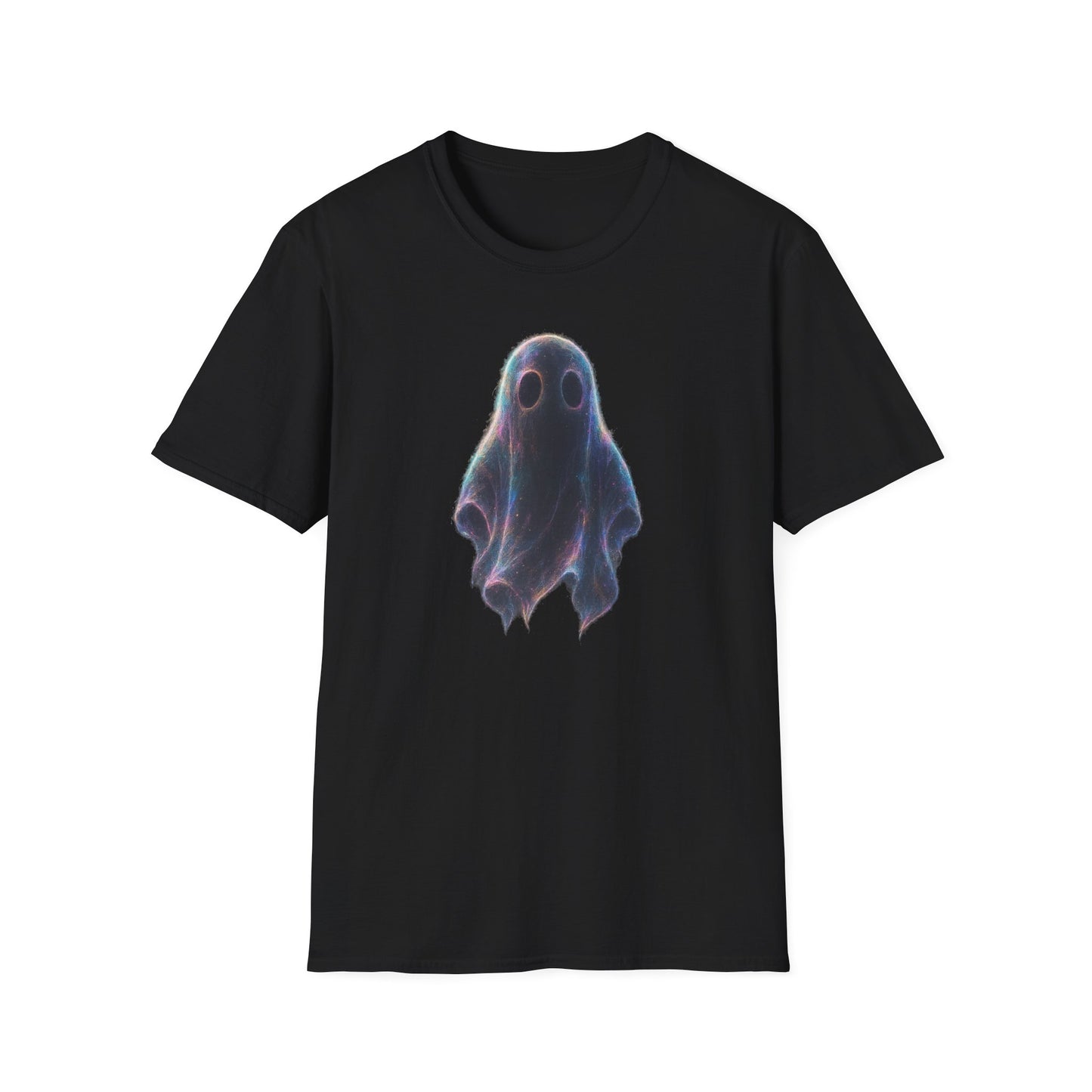 Ethereal Neon Ghost Tee - Iridescent Ghost Graphic T-Shirt, Spooky Aesthetic Halloween Shirt, Vibrant Vaporwave Ghost Tee for Fall