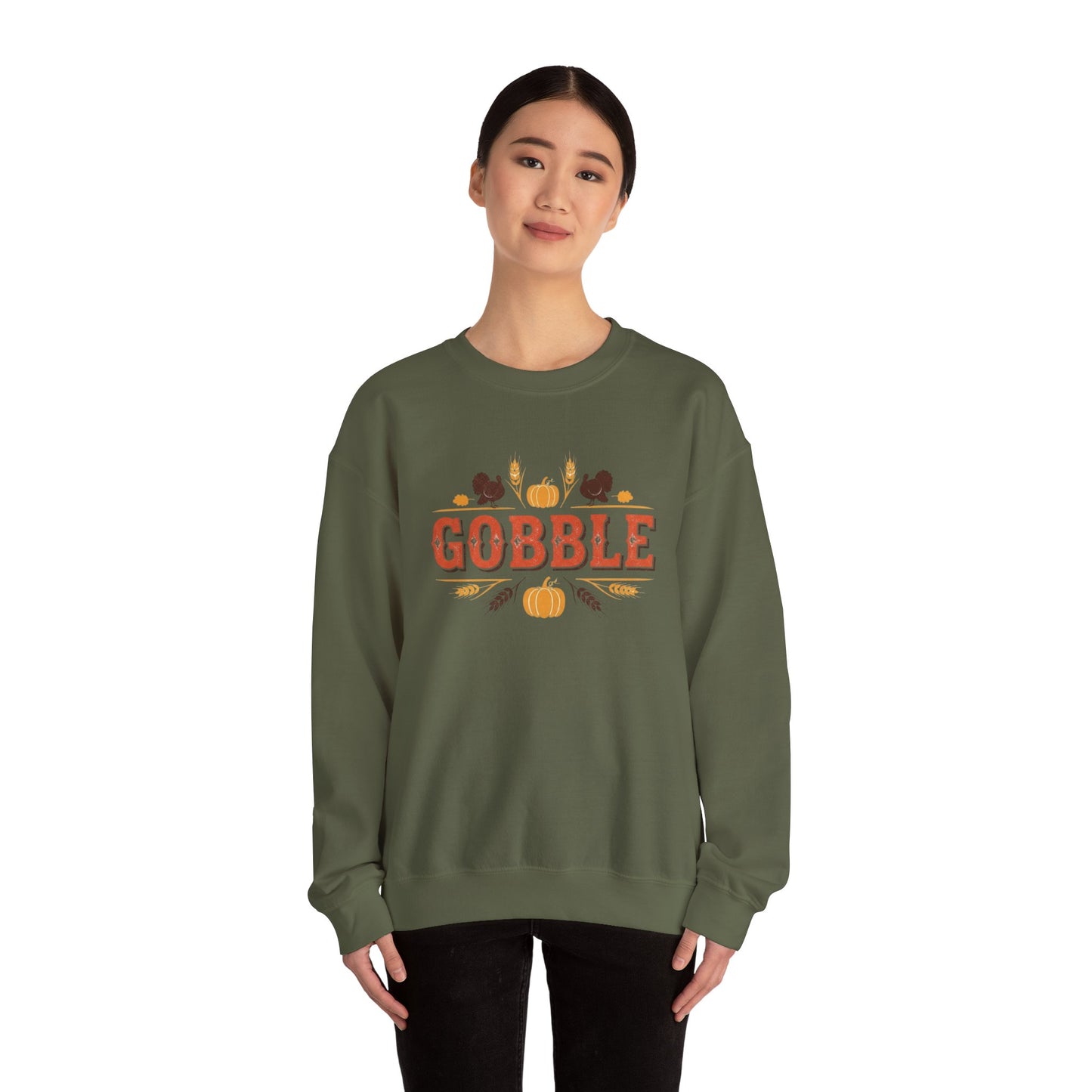 Gobble Thanksgiving Sweatshirt, Fall Pumpkin Turkey Shirt, Cozy Autumn Crewneck, Cute Gobble Pullover, Thanksgiving Dinner Outfit