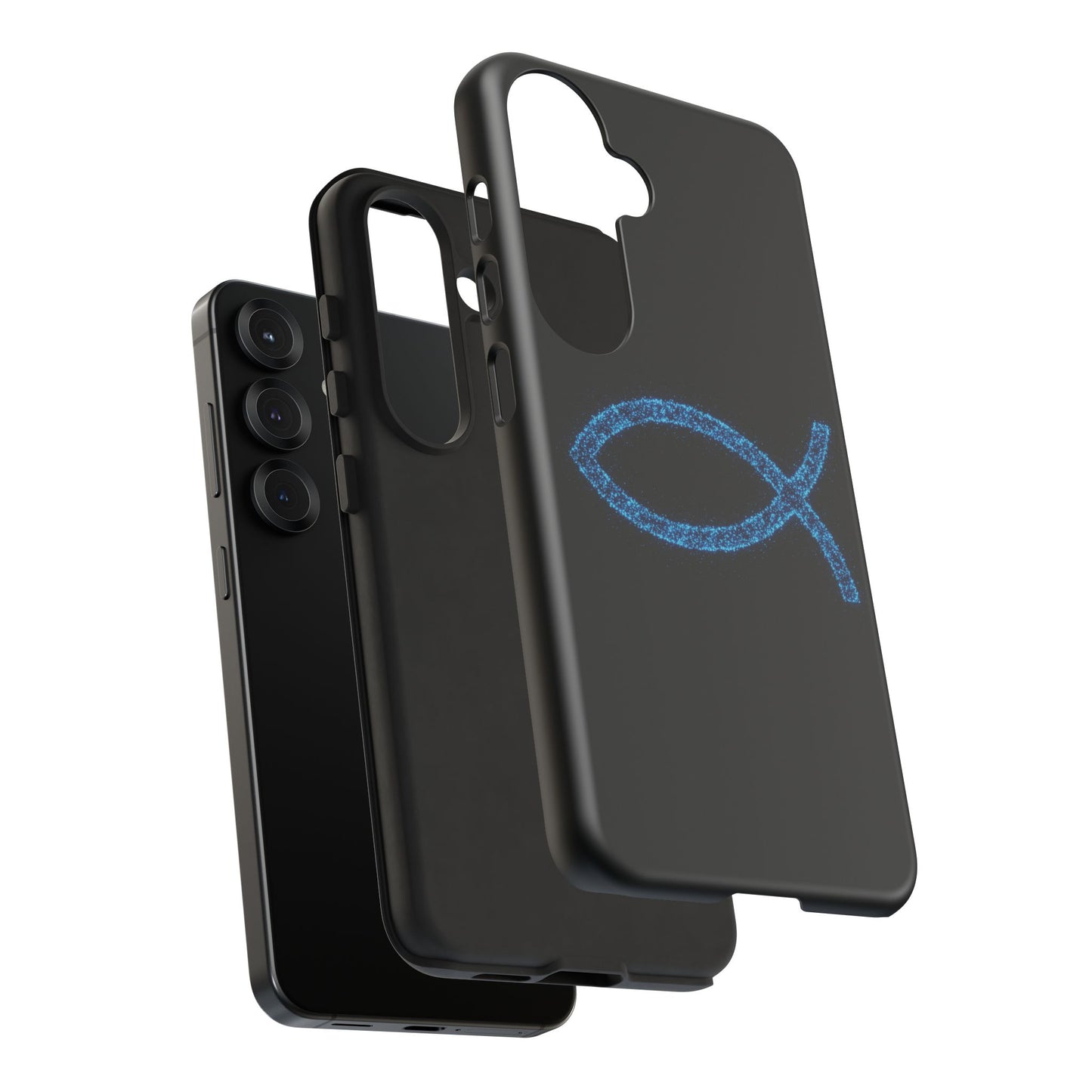 Blue Glitter Fish Symbol Samsung Phone Case - Durable & Stylish for Faith Enthusiasts