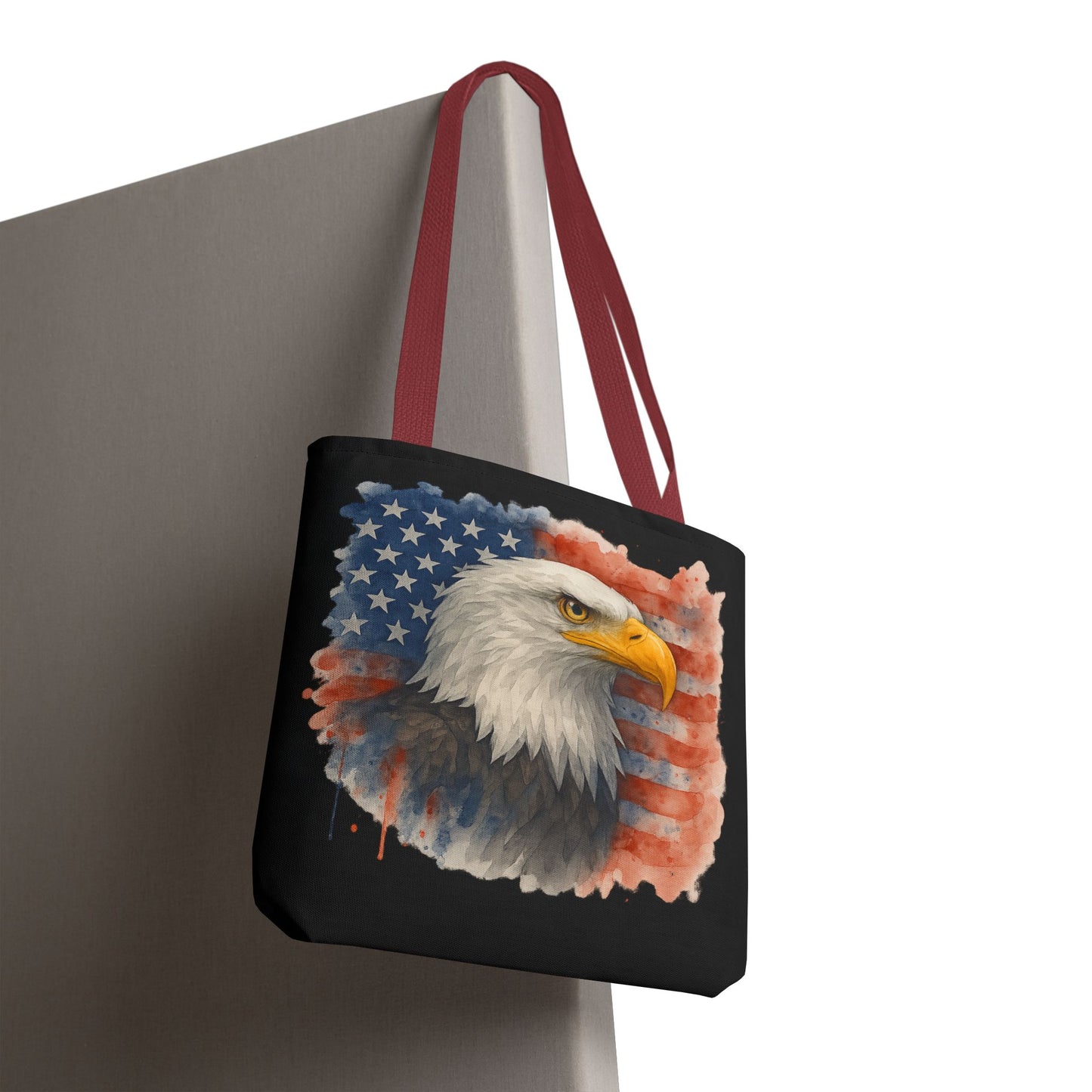 Patriotic Tote Bag with American Flag and Bald Eagle Watercolor Print 4th of July Bag Memorial Day Tote Veteran's Day Tote Bag