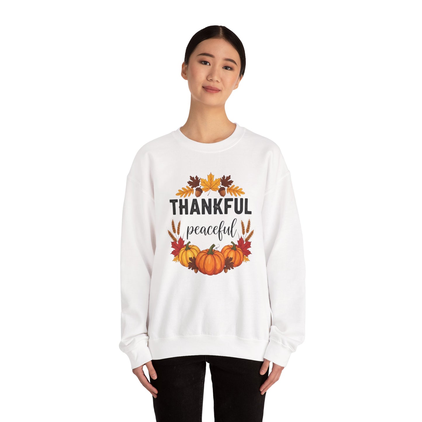 Thankful Peaceful Fall Sweatshirt, Autumn Pumpkin Crewneck, Thanksgiving Sweater, Cozy Seasonal Pullover, Gratitude Gift For Women Men