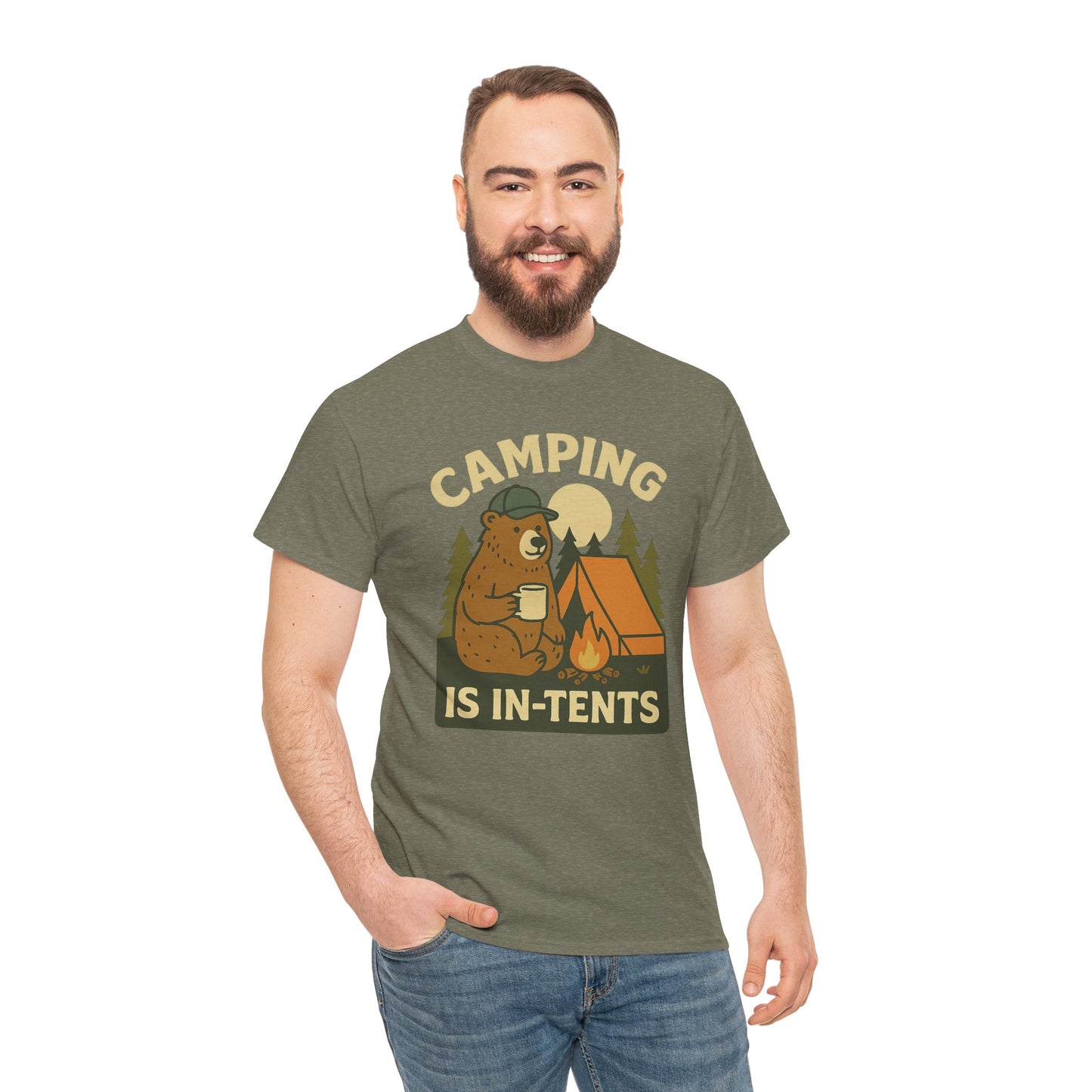 Camping Is In-Tents Funny Bear Camping Tee - Cute Outdoorsy Pun Shirt - Retro Campfire Graphic, Nature Lover Gift, Unisex Adventure Apparel