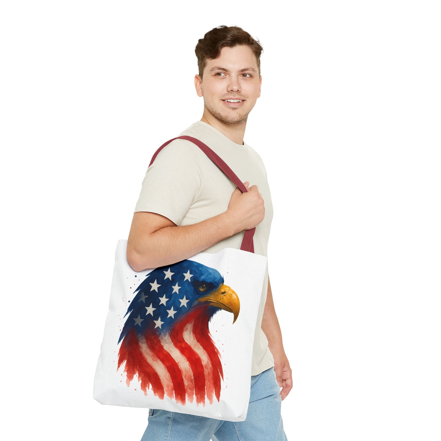 Patriotic Eagle Tote Bag USA Flag Canvas Carryall - Eco-Friendly Independence Day, Memorial Day Gift for Veterans, Reusable Shopping Bag