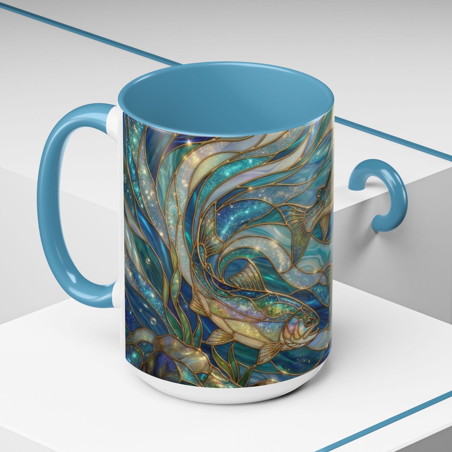 Stained Glass Fish Mug, Fishing Coffee Mug, Trout Art Mug, Fisherman Gift Cup, Wildlife Nature Mug, Angler Gift Mug