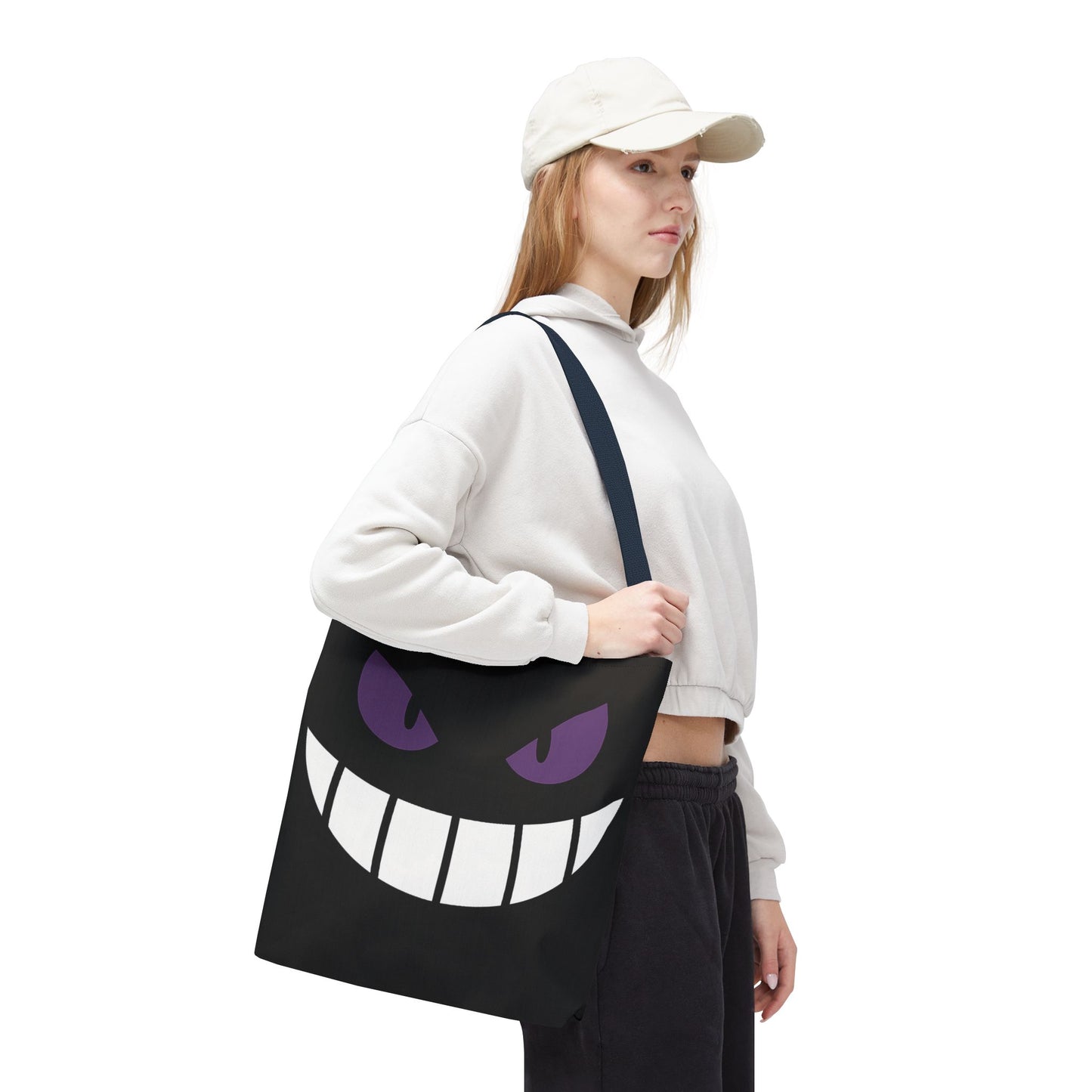 Evil Grin Tote Bag, Spooky Purple Eyes Reusable Shopping Bag, Creepy Cute Halloween Tote, Gothic Horror Canvas Bag, Gamer Room Accessory