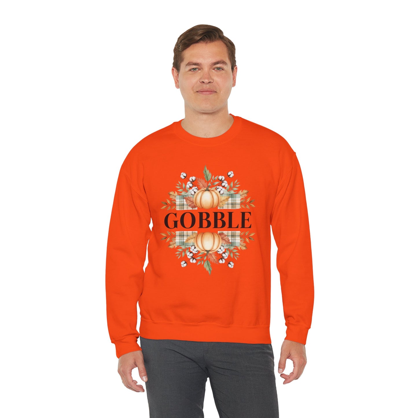 Gobble Turkey Sweatshirt, Thanksgiving Gobble Crewneck, Autumn Pumpkin Leaves Pullover, Fall Graphic Sweatshirt, Cozy Turkey Shirt
