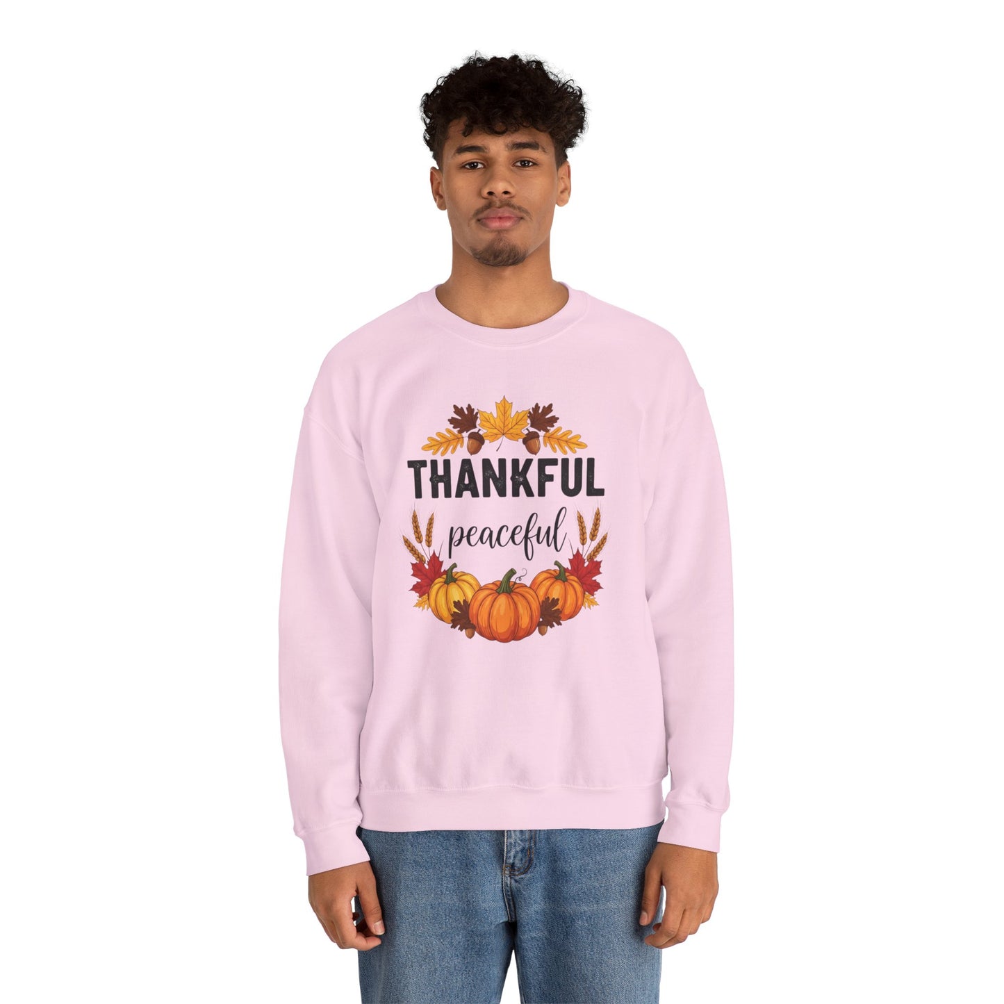 Thankful Peaceful Fall Sweatshirt, Autumn Pumpkin Crewneck, Thanksgiving Sweater, Cozy Seasonal Pullover, Gratitude Gift For Women Men