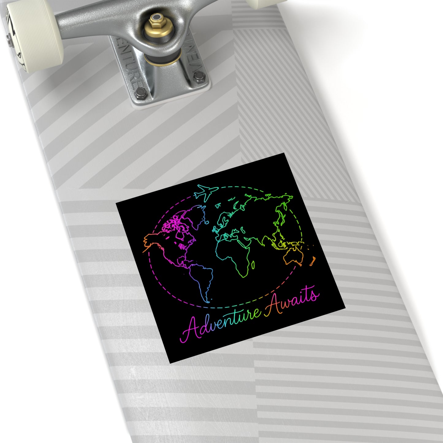 Adventure Awaits Neon Travel Sticker - Y2K Rainbow World Map Vinyl Decal for Luggage, Laptop and Water Bottle - Wanderlust Aesthetic