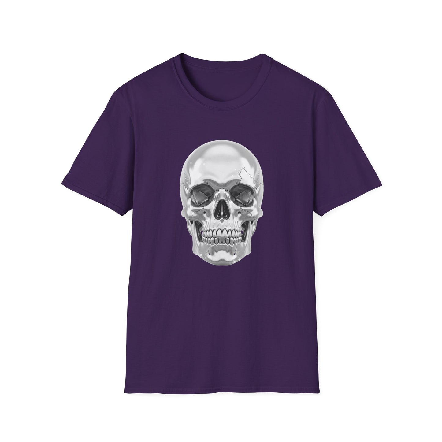 Chrome Skull Graphic Tee - Edgy Metallic Skull Shirt - Retro Rock Vibe, Dark Aesthetic, Unisex Cool Gift - Trendy Fashion Statement Top