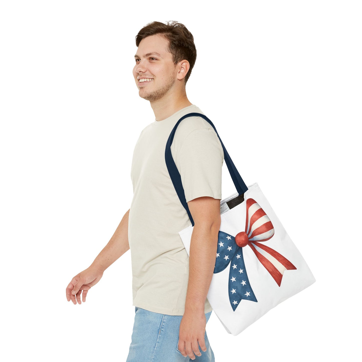 Patriotic Bow Tote Bag | 4th of July Reusable Bag | American Flag Tote | USA Stars Stripes Bag | Independence Day Gift | USA Market Bag
