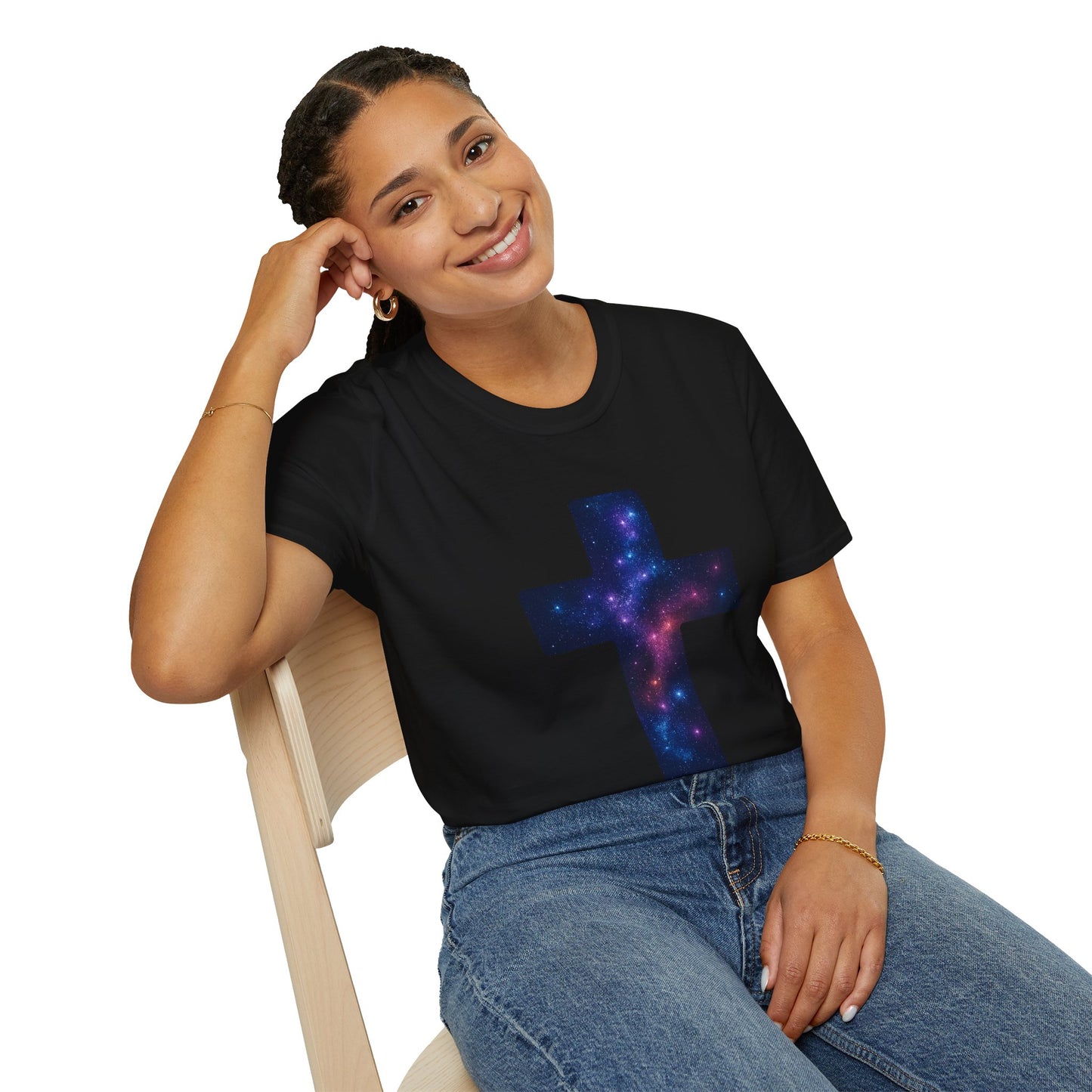 Galaxy Cross Graphic Tee | Celestial Christian Shirt, Spiritual Universe Cross T-Shirt, Faith & Astronomy Gift for Women & Men, Space Aesthetic