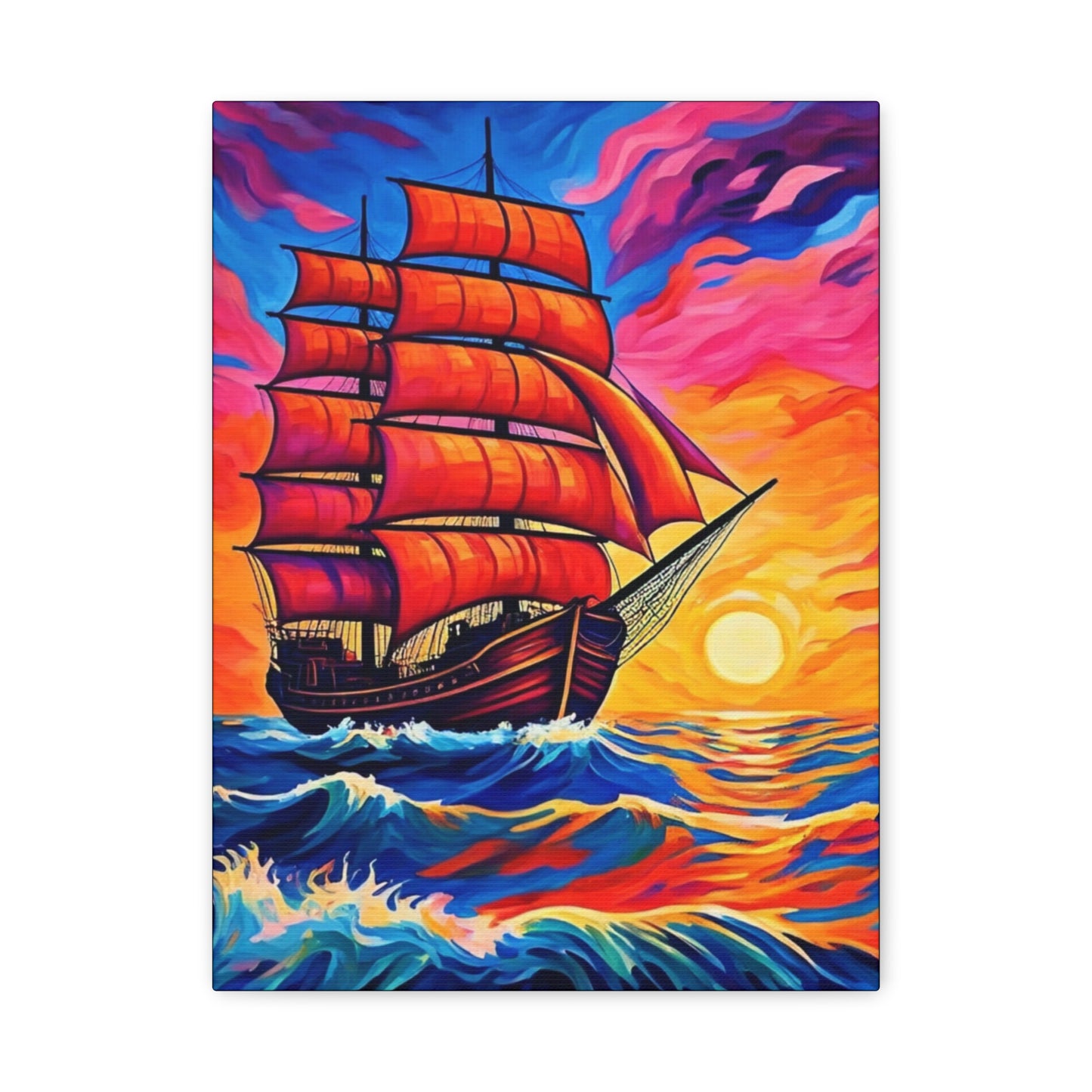 Canvas Art - Ship Sailing at Sunset
