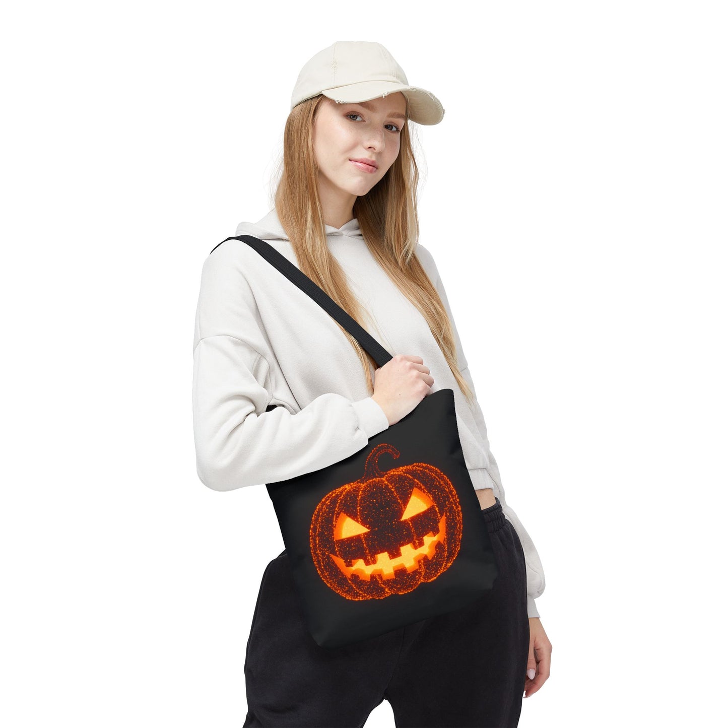 Glowing Pumpkin Tote Bag, Jack O Lantern Halloween Canvas Tote, Spooky Trick Or Treat Bag, Reusable Pumpkin Design Tote, Halloween Gift Bag