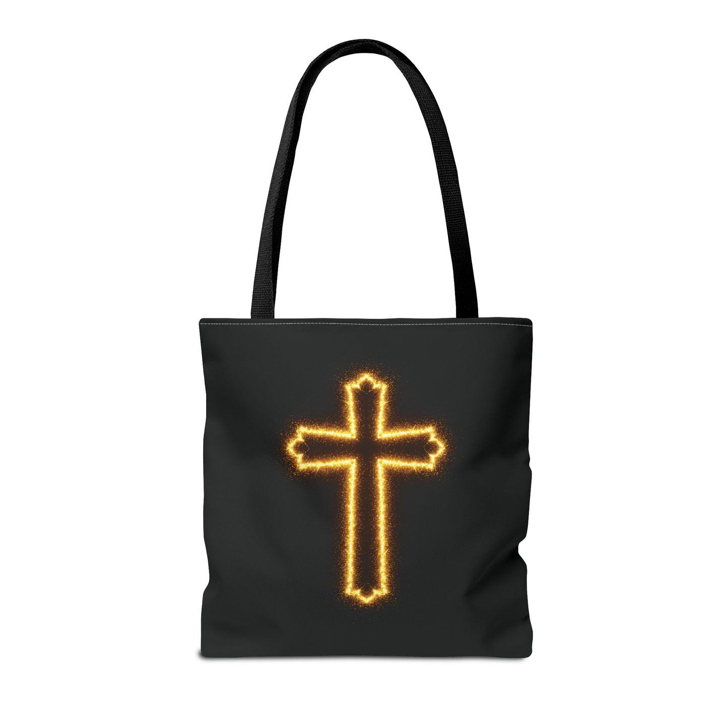 Christian Cross Tote Bag | Glowing Light Faith Bag | Inspirational Religious Gift | Black Canvas Tote | Spiritual Reusable Shopper