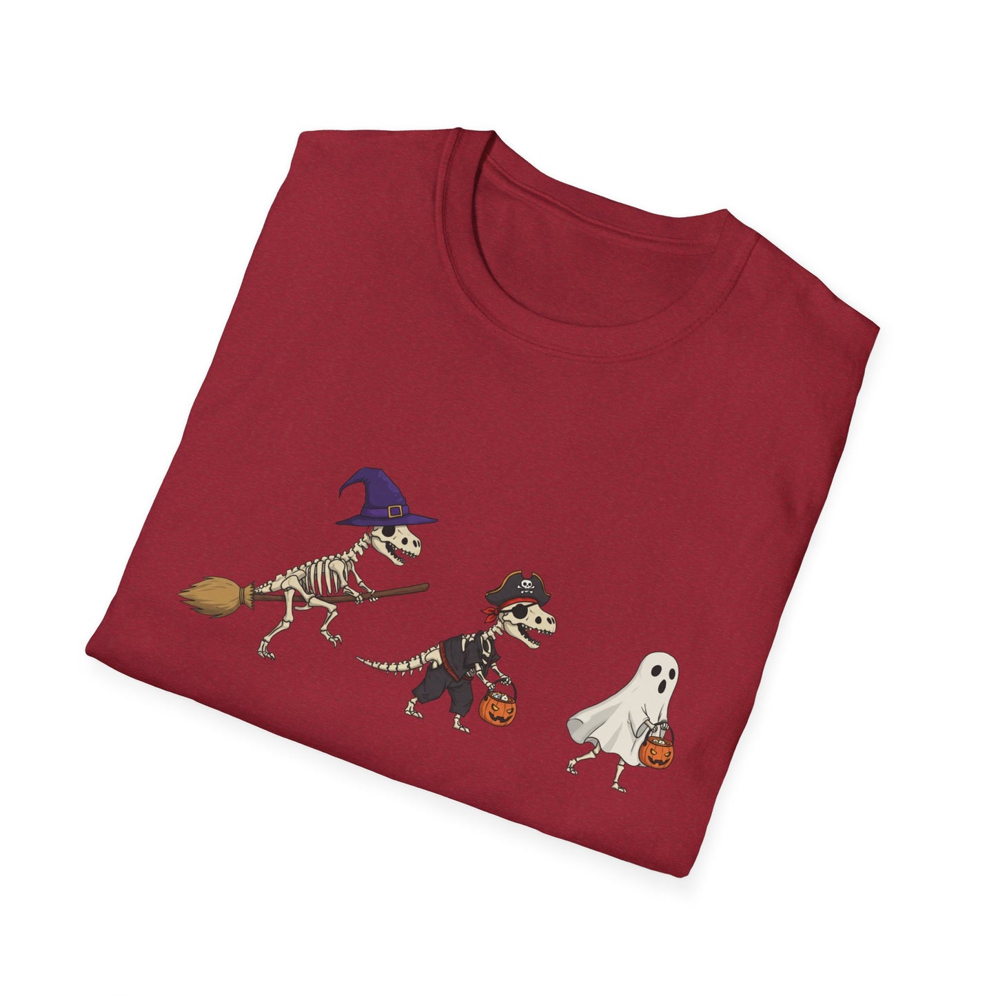 Halloween Dinosaur Skeleton Shirt - Trick-or-Treat Dino Tee, Funny T-Rex Ghost and Witch Costume Shirt, Spooky Cute Skeleton Tee, Unisex