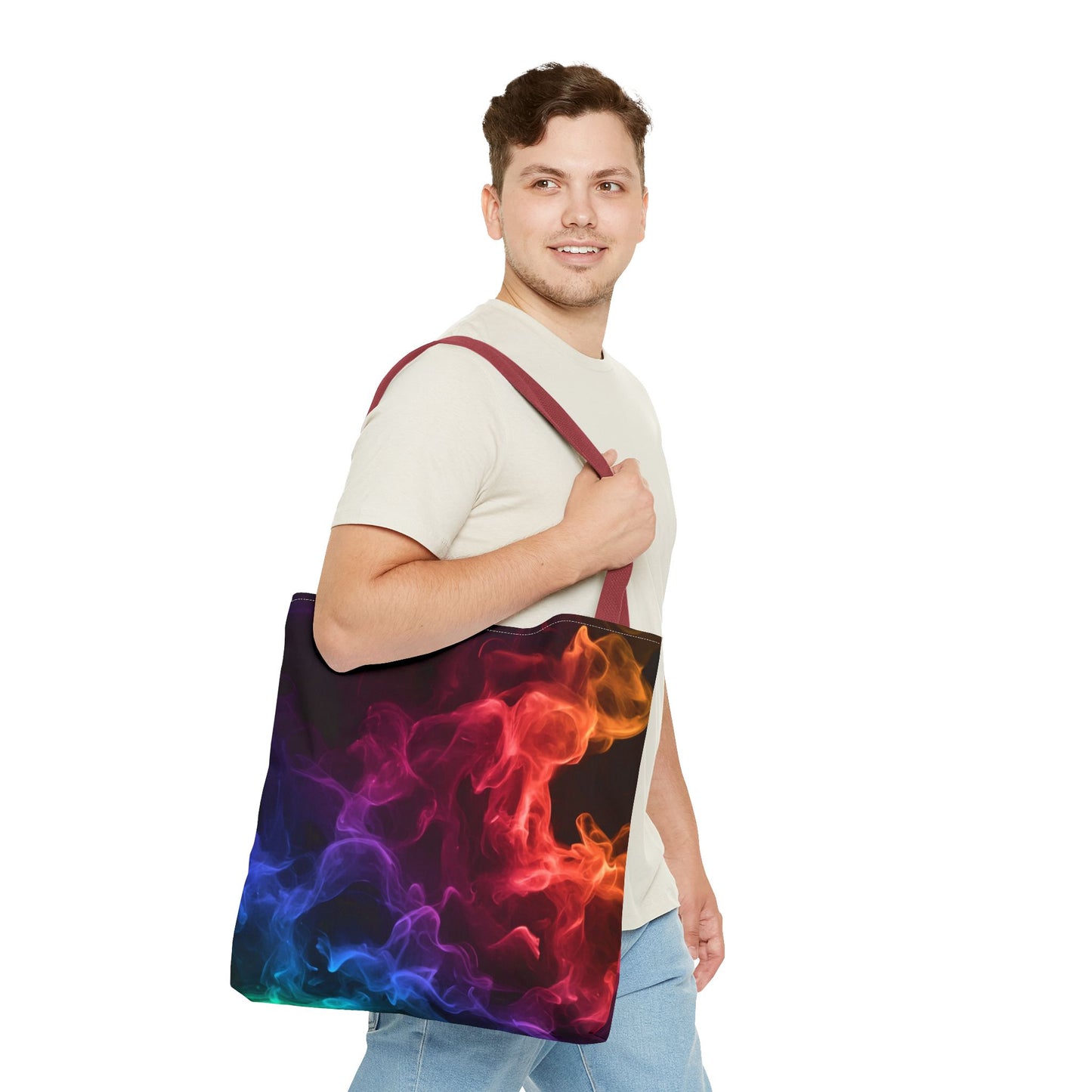 Chromatic Ember Tote Bag, Colorful Smoke Art Design With Red, Blue, And Orange Hues, Abstract Reusable Tote For Artists, Gifts, And Everyday Use