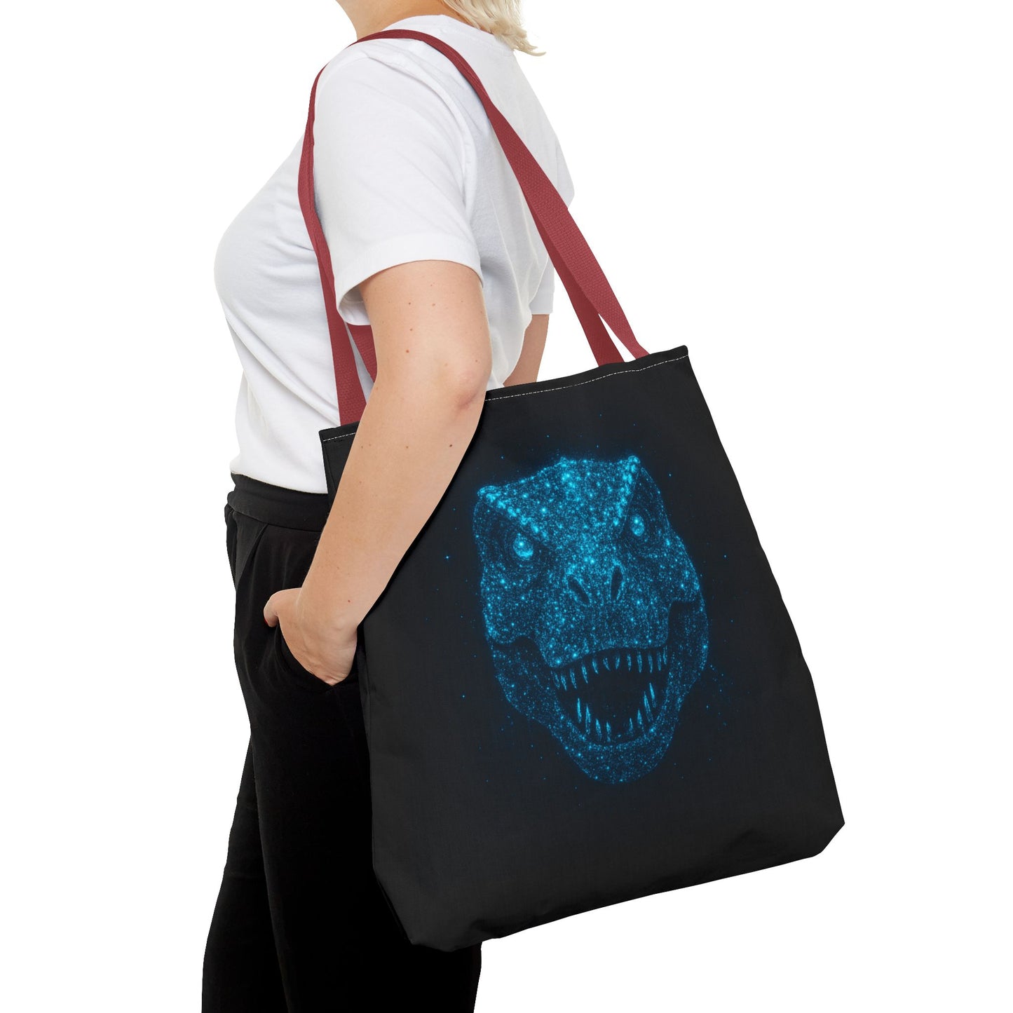 Bioluminescent Dino Tote Bag | Retro T-Rex Galaxy Canvas Shopper - Eco AOP Tote, Ocean Glow Dinosaur Art, Gift for Paleontology Fans