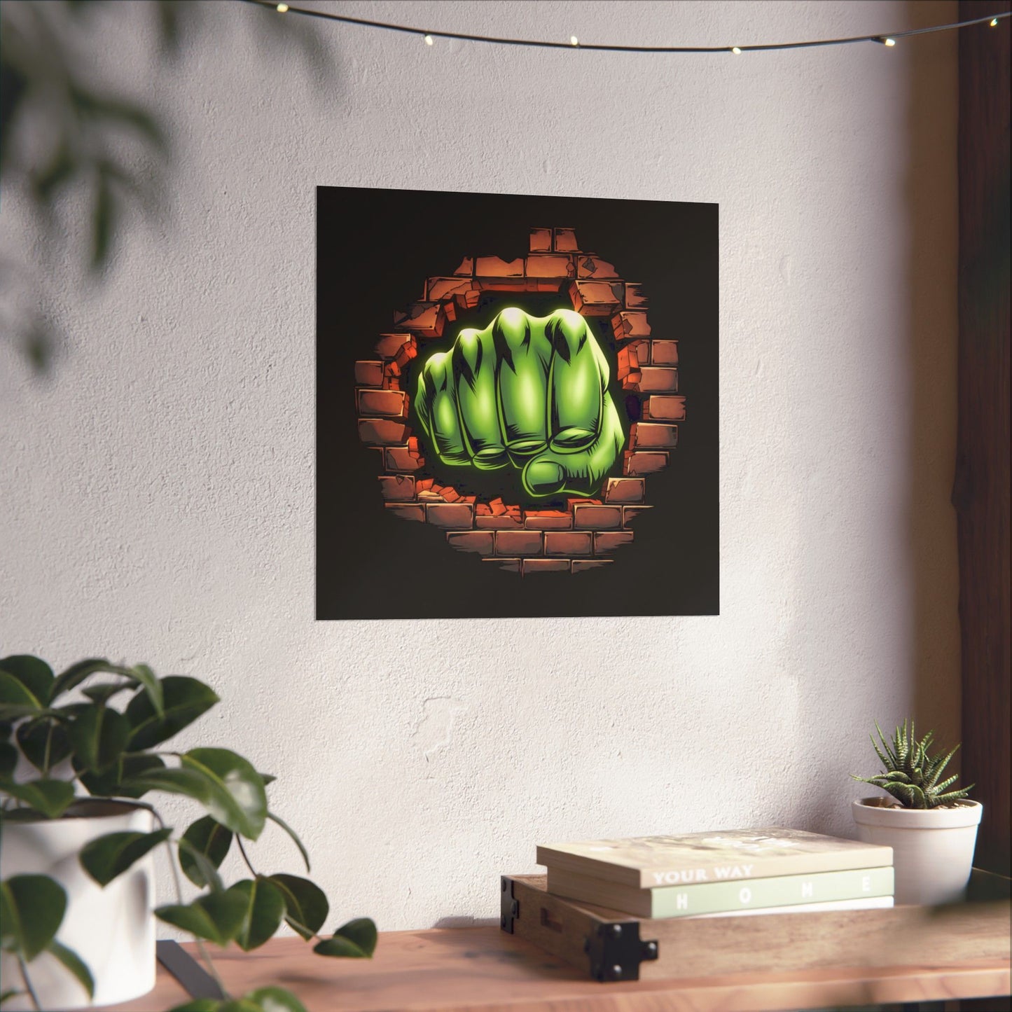 Vertical Poster, Green Fist Smashing Through Wall Design, Comic Book Poster, Geeky Decor, Geeky Gift