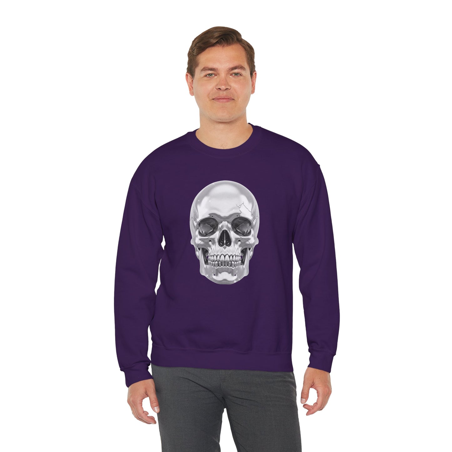 Silver Skull Sweatshirt, Gothic Skull Crewneck, Retro Skull Sweatshirt, Vintage Skull Graphic, Halloween Rock Pullover
