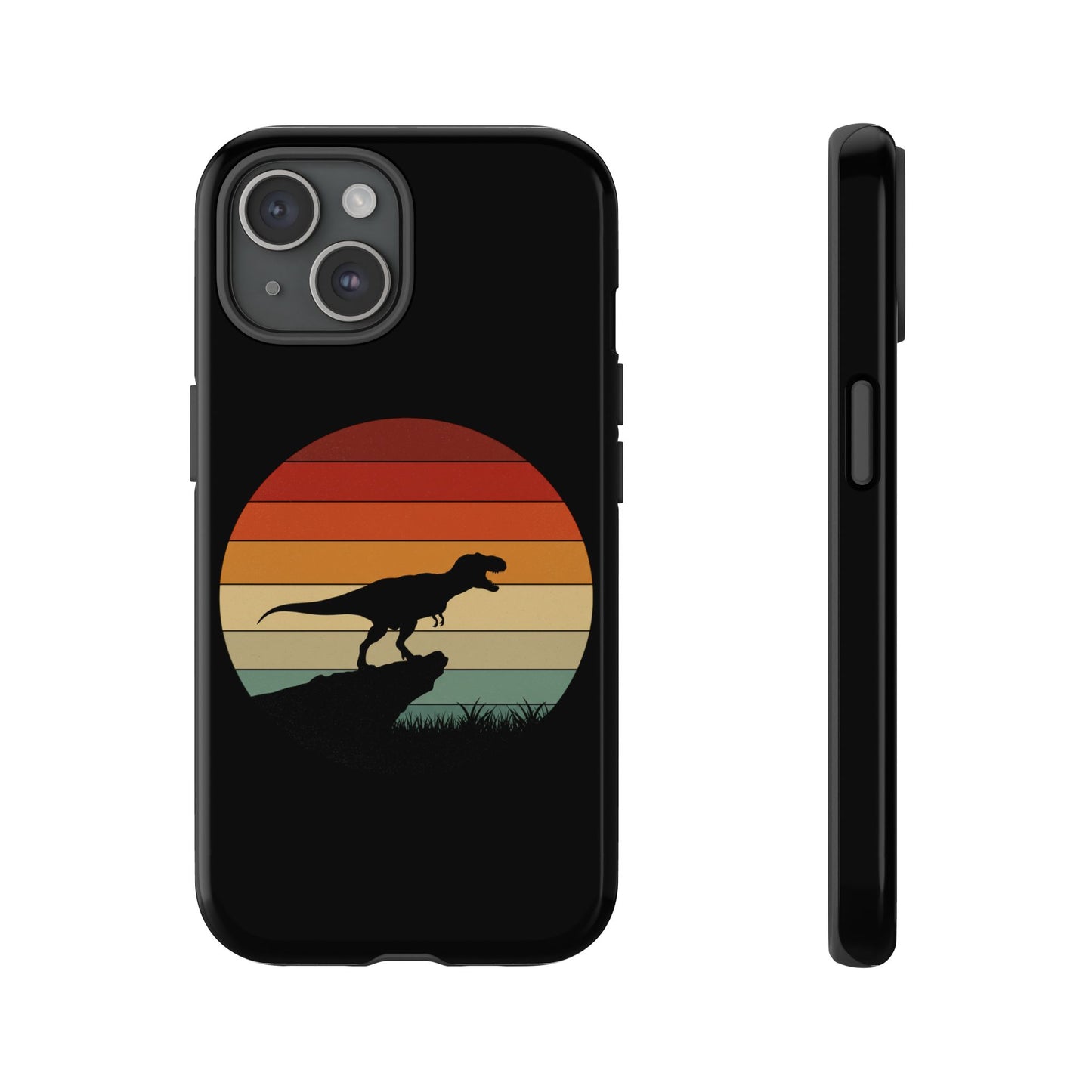 Retro Sunset Dinosaur iPhone Case | T‑Rex Silhouette Vintage Phone Cover for iPhone 14/15/16 Pro | Aesthetic Dinosaur Gift