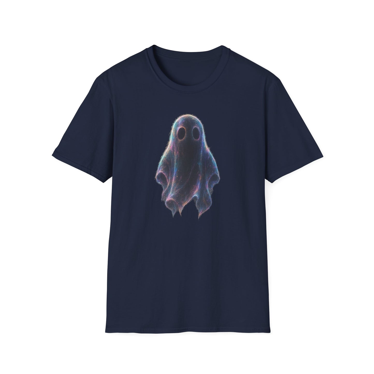Ethereal Neon Ghost Tee - Iridescent Ghost Graphic T-Shirt, Spooky Aesthetic Halloween Shirt, Vibrant Vaporwave Ghost Tee for Fall