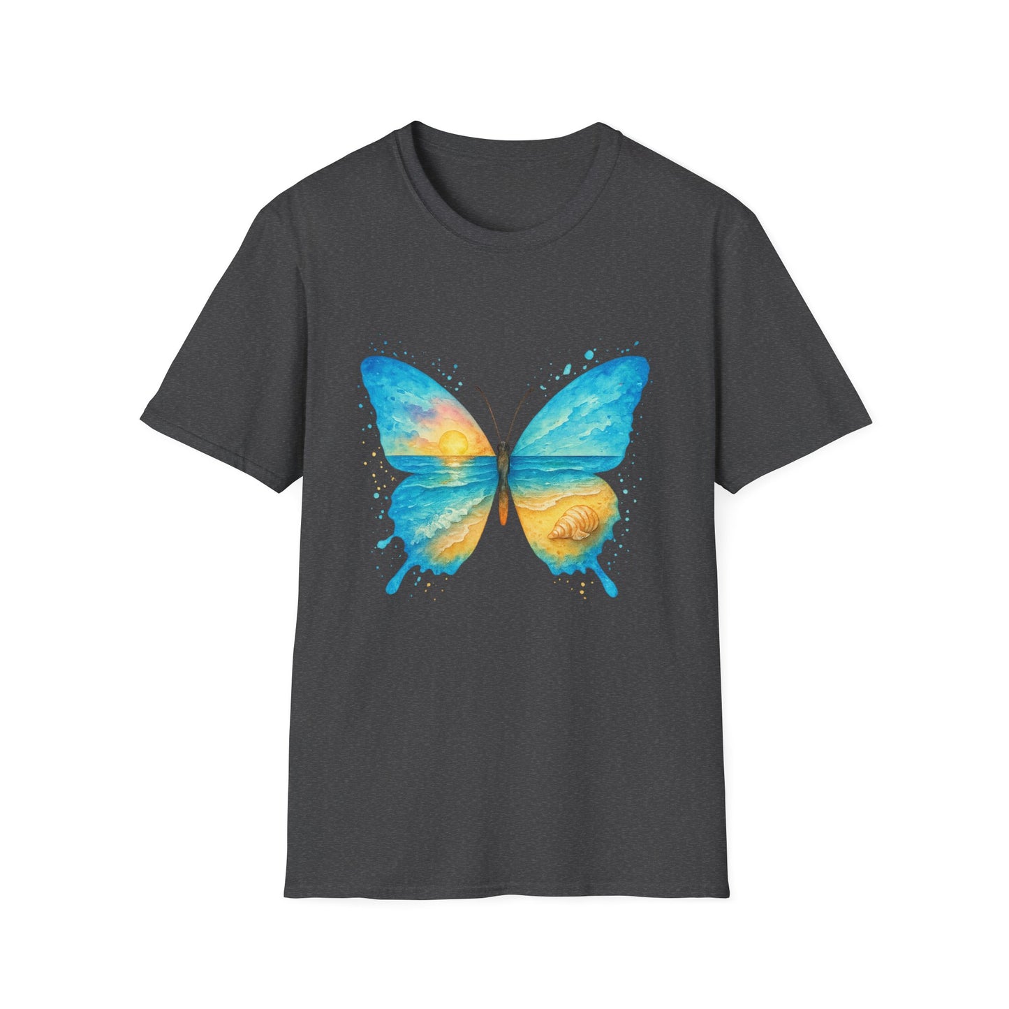 Butterfly Sunset Beach Tee - Scenic Butterfly Graphic Shirt, Nature Lover Gift, Boho Ocean Tee, Unisex Casual T-Shirt