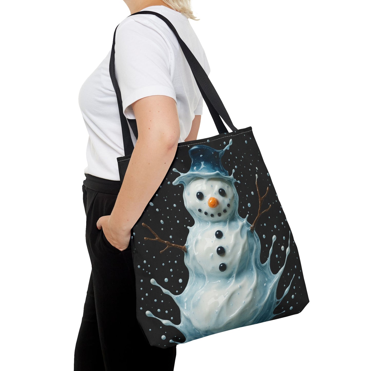 Winter Snowman Tote Bag, Festive Christmas Gift Bag, Holiday Shopping Tote, Snowy Season Accessory, Reusable Winter Art Bag For Everyday Use