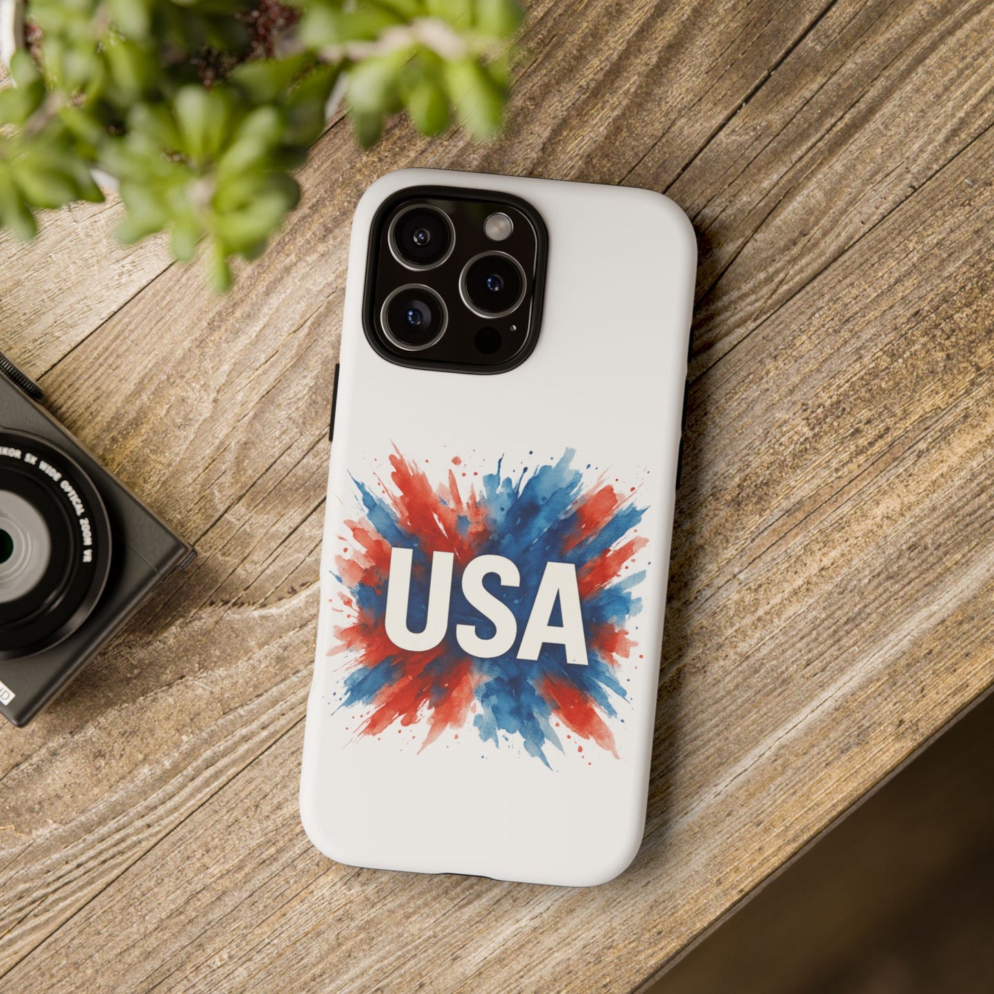 USA Splash iPhone Case - Patriotic Red White Blue Tough Cover, Dual-Layer Protection, 4th of July Memorial Day Gift