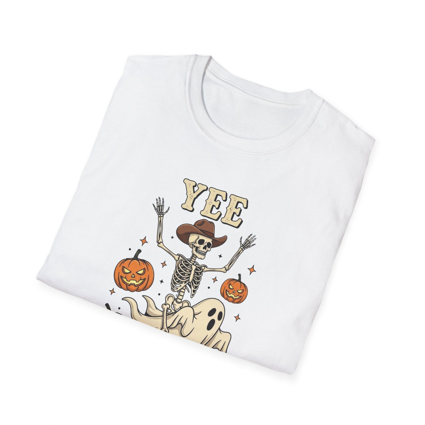 Yee Haunt Skeleton Cowboy Ghost Halloween Shirt - Spooky Western Dancing Skeleton Tee, Pumpkin Haunted Ghost Cowboy Top Fall Graphic Tee