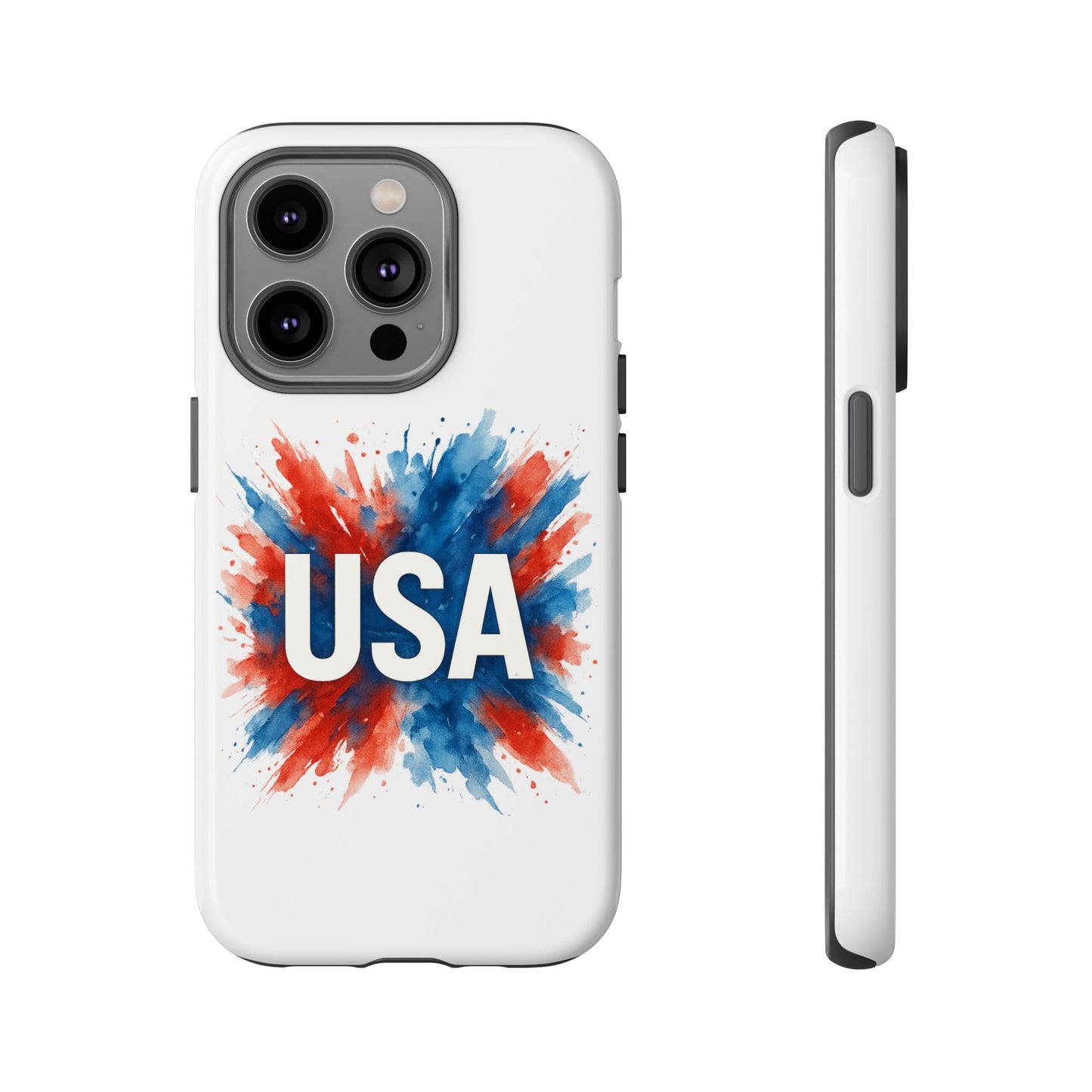 USA Splash iPhone Case - Patriotic Red White Blue Tough Cover, Dual-Layer Protection, 4th of July Memorial Day Gift