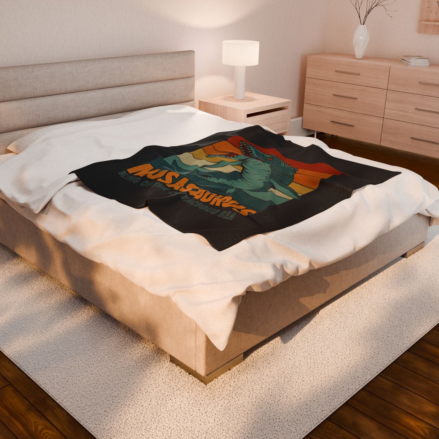 Mosasaurus Dinosaur Blanket - 100% Polyester Fleece Throw, Retro Sea Monster Bedding, Dinosaur Gift for Kids and Adults, Cozy Bed Decor