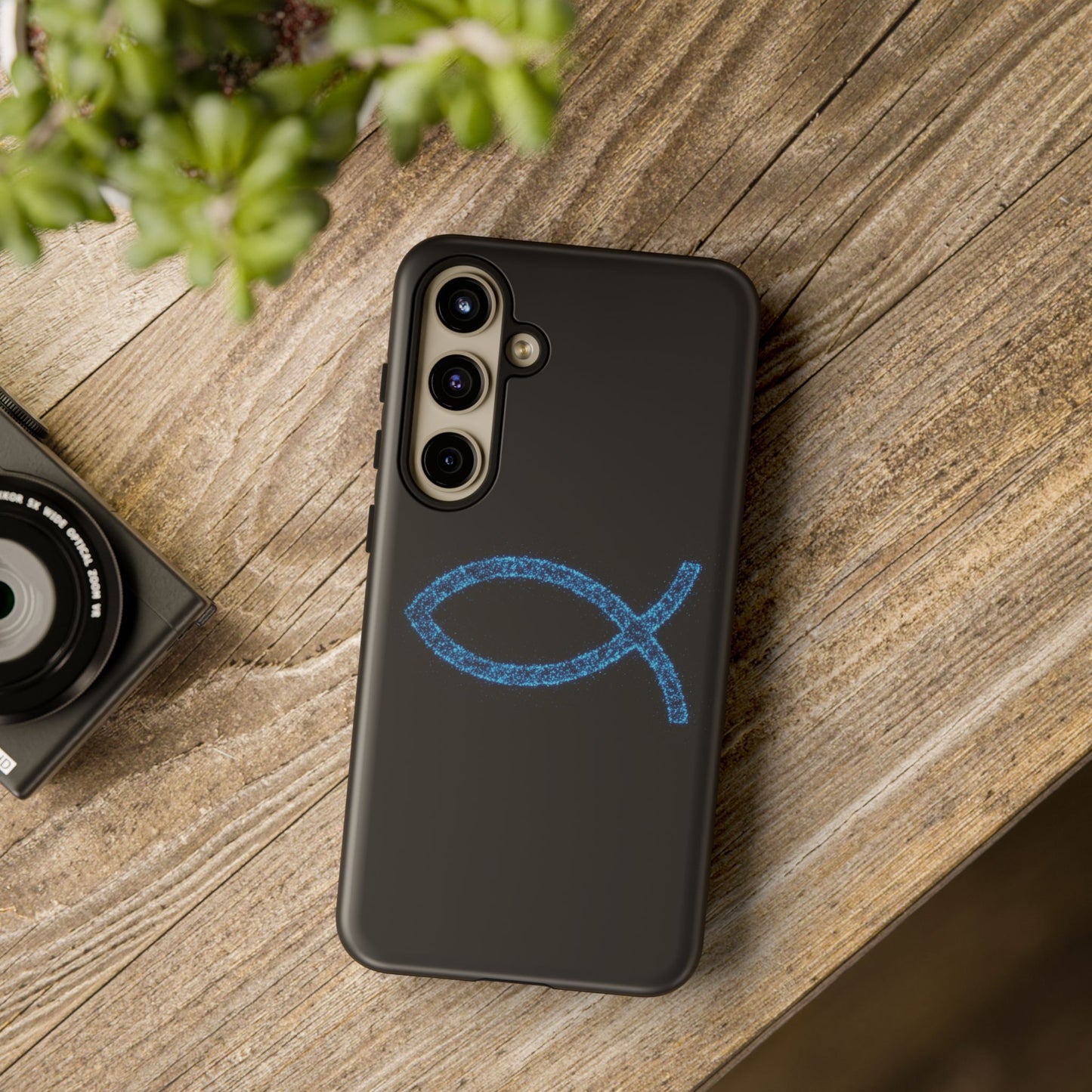 Blue Glitter Fish Symbol Samsung Phone Case - Durable & Stylish for Faith Enthusiasts